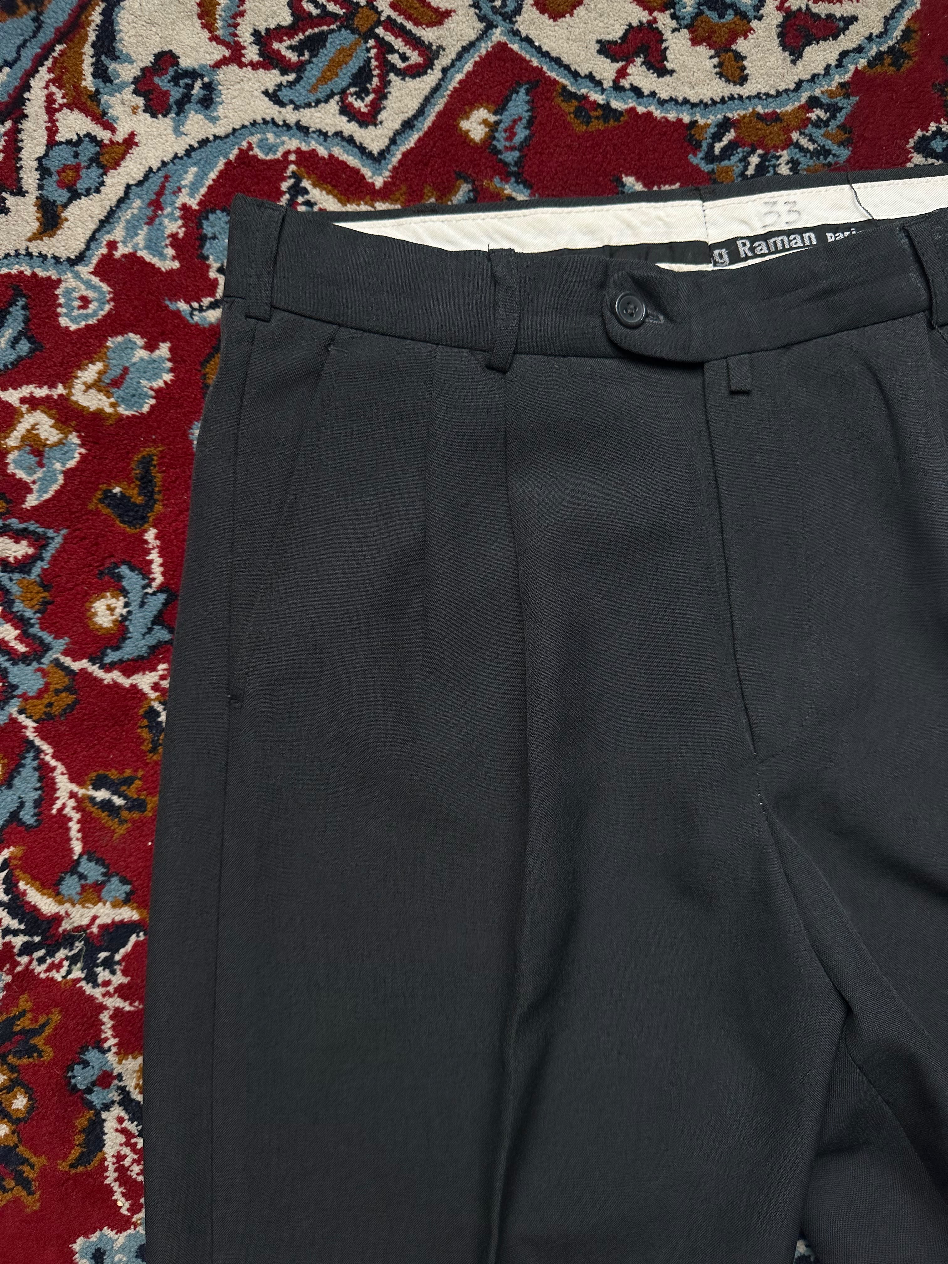 Vintage Big Raman Pleated Cuffed Dark Charcoal Dress Pants - 32