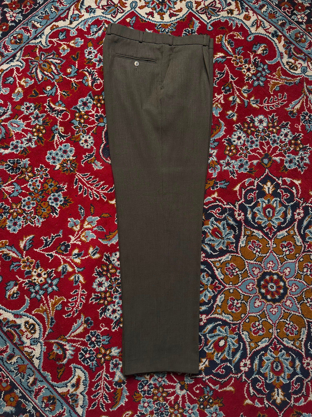 Vintage Luigi Vesari Wool Pleated Olive Brown Dress Pants - 32