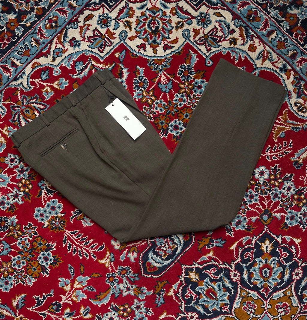Vintage Luigi Vesari Wool Pleated Olive Brown Dress Pants - 32