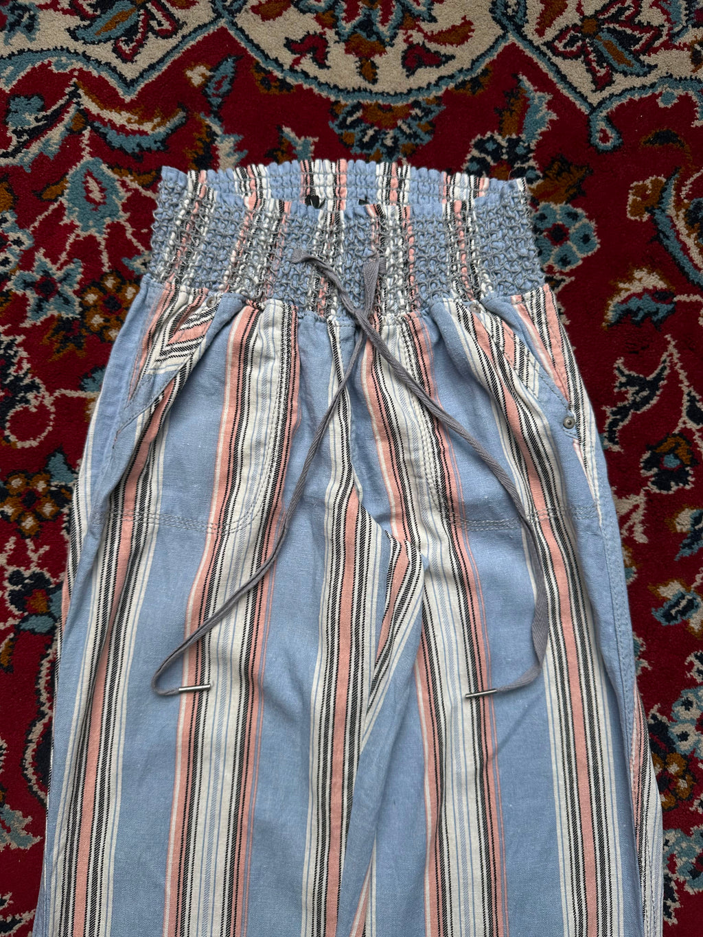 Rewash Women Blue Striped Wide Fit Trousers - 24