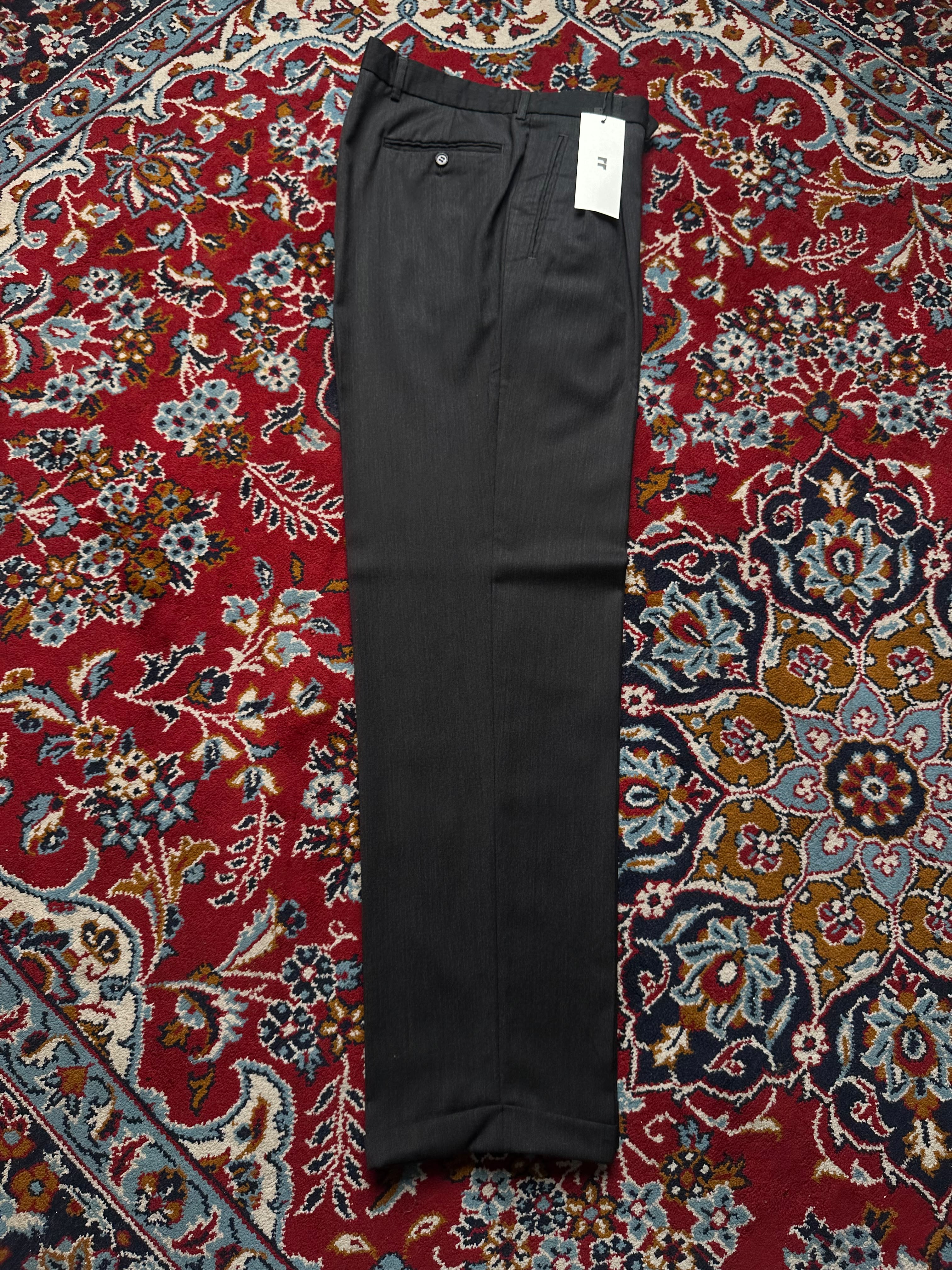 Licona Super 100s Fine Merino Wool Pleated Cuffed Dark Charcoal Dress Pants - 32