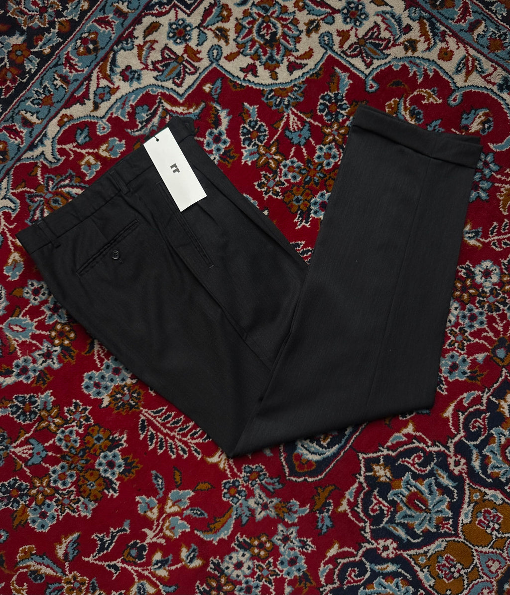Licona Super 100s Fine Merino Wool Pleated Cuffed Dark Charcoal Dress Pants - 32