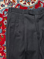 Licona Super 100s Fine Merino Wool Pleated Cuffed Dark Charcoal Dress Pants - 32