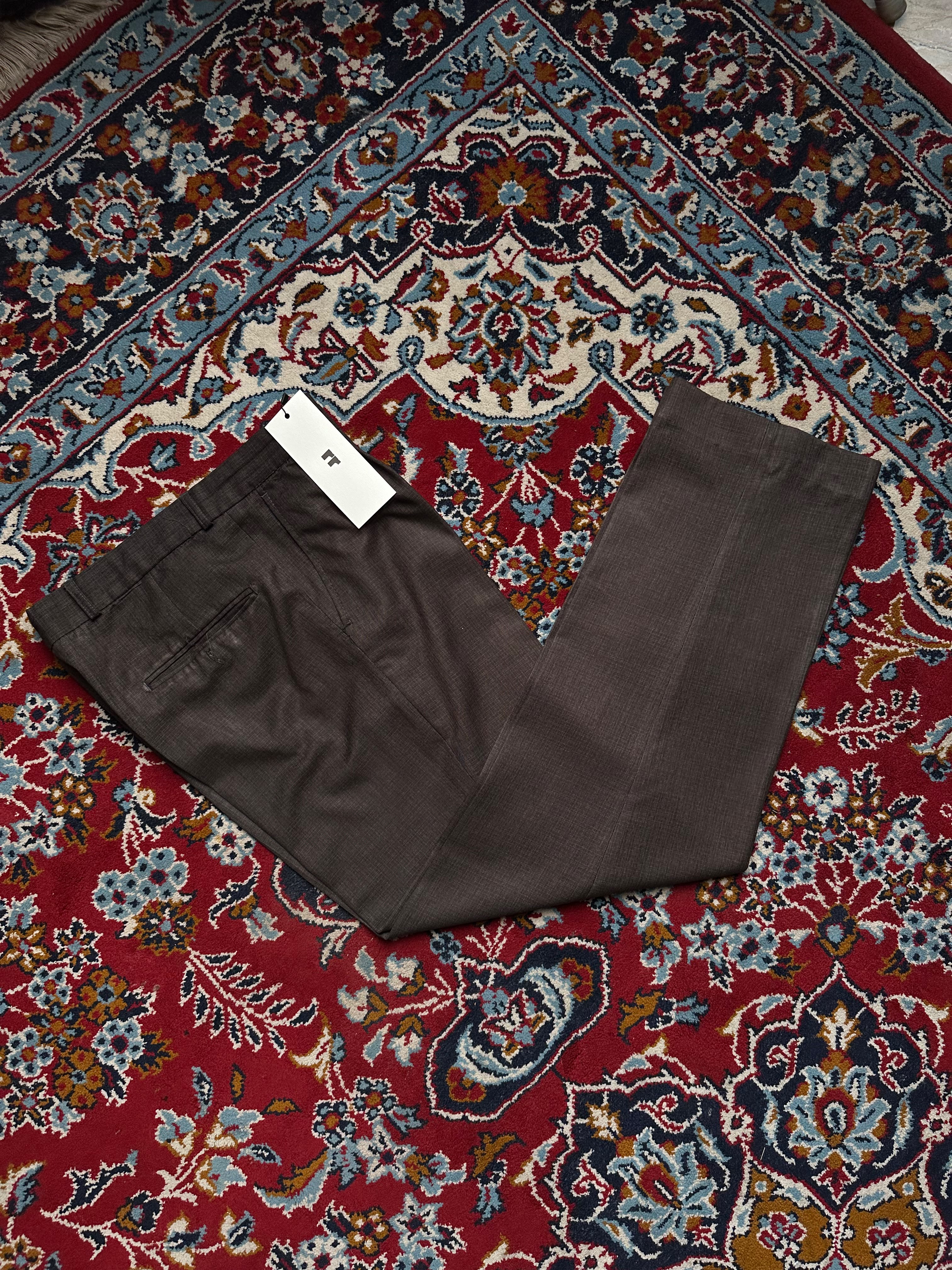 Vintage Dark Brown Textured Pleated Dress Pants - 34