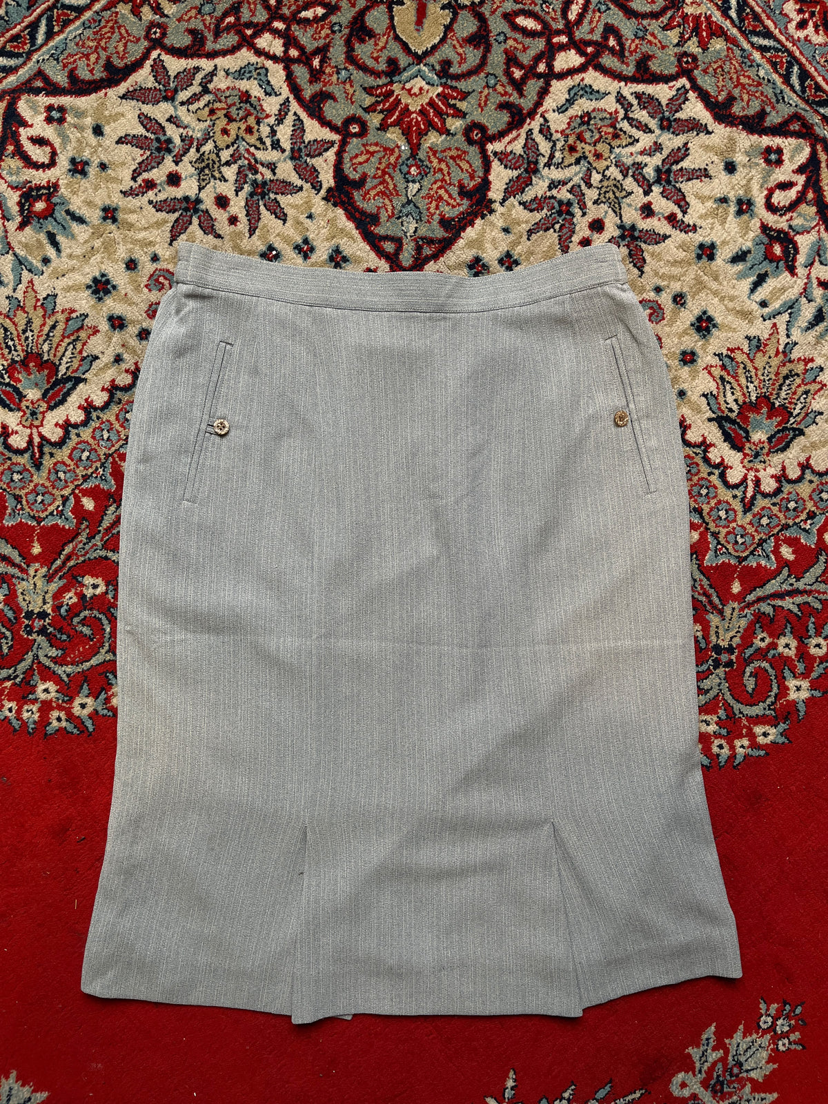 Vintage Grey Heather Button Pocket Pleated Hem Skirt - 30