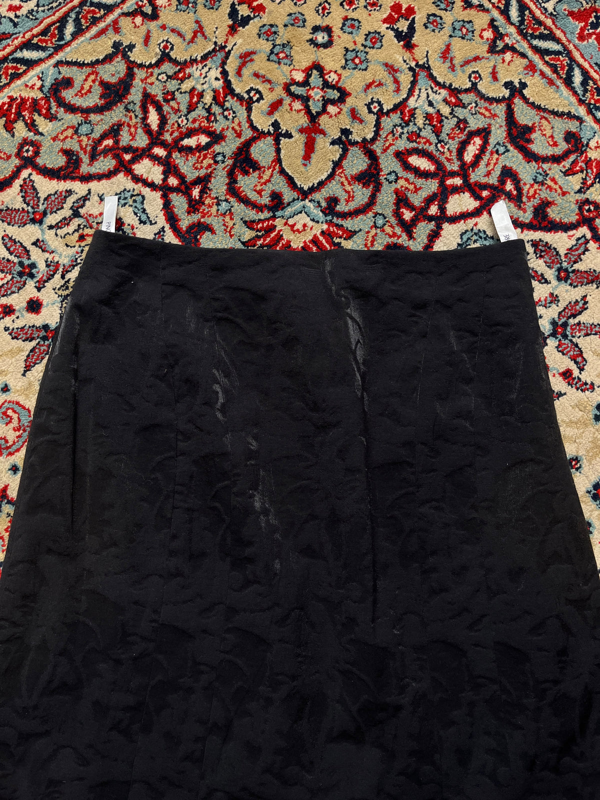 Vintage PINORE Black Floral Jacquard Textured High Waist Skirt - 26