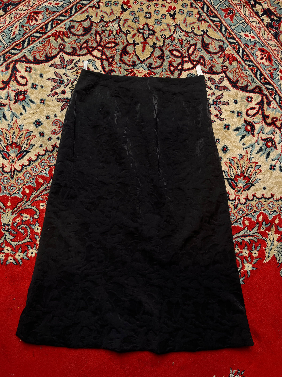 Vintage PINORE Black Floral Jacquard Textured High Waist Skirt - 26