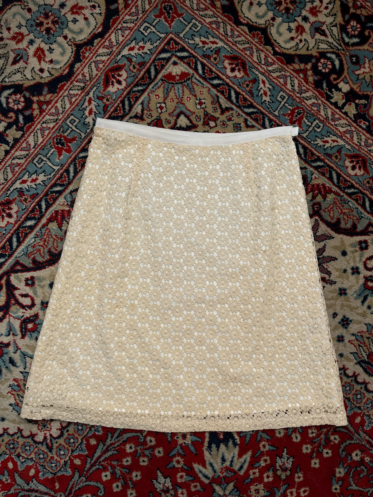 Vintage Cream Floral Crochet Lace Overlay Skirt - 28