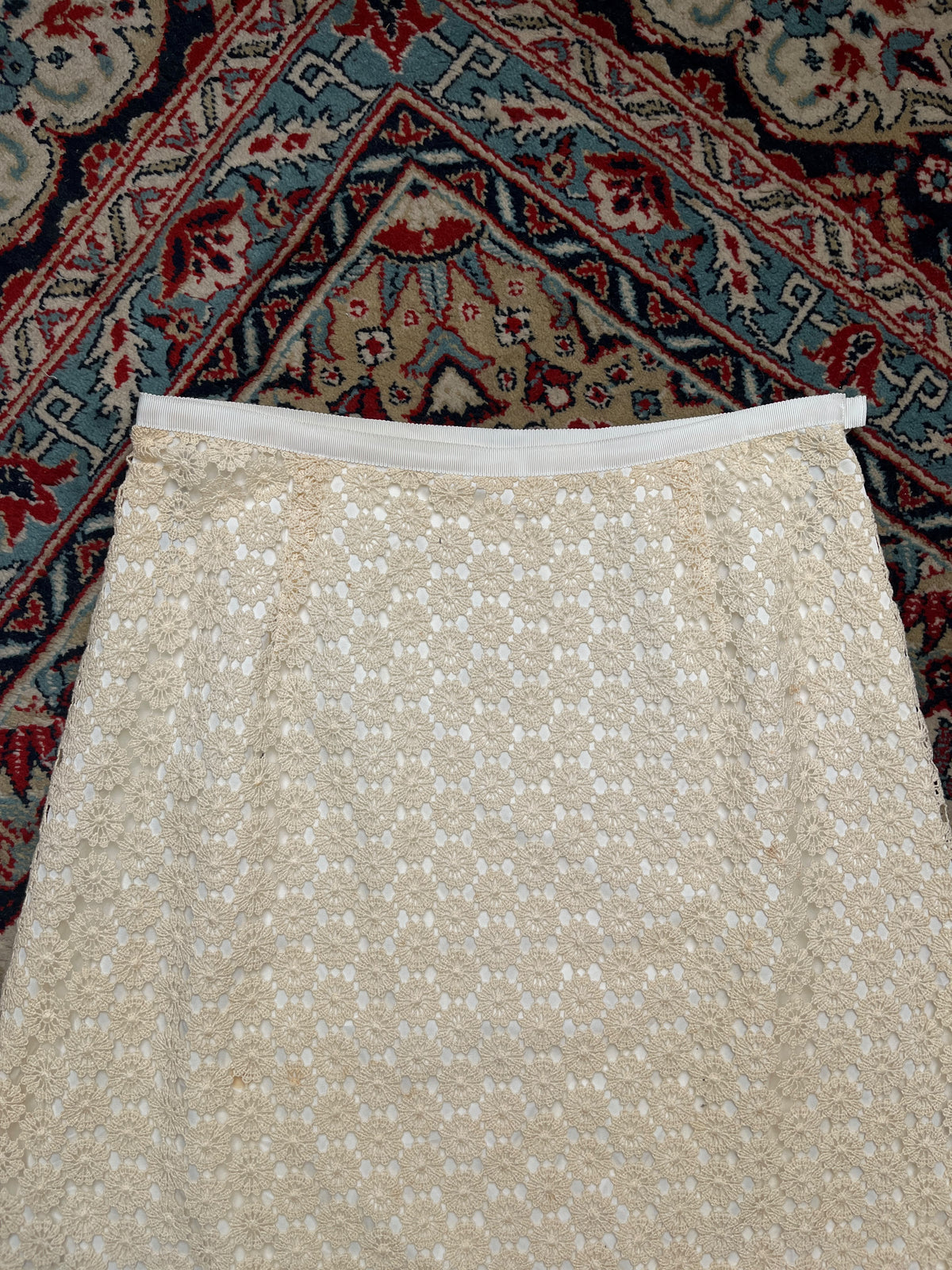 Vintage Cream Floral Crochet Lace Overlay Skirt - 28