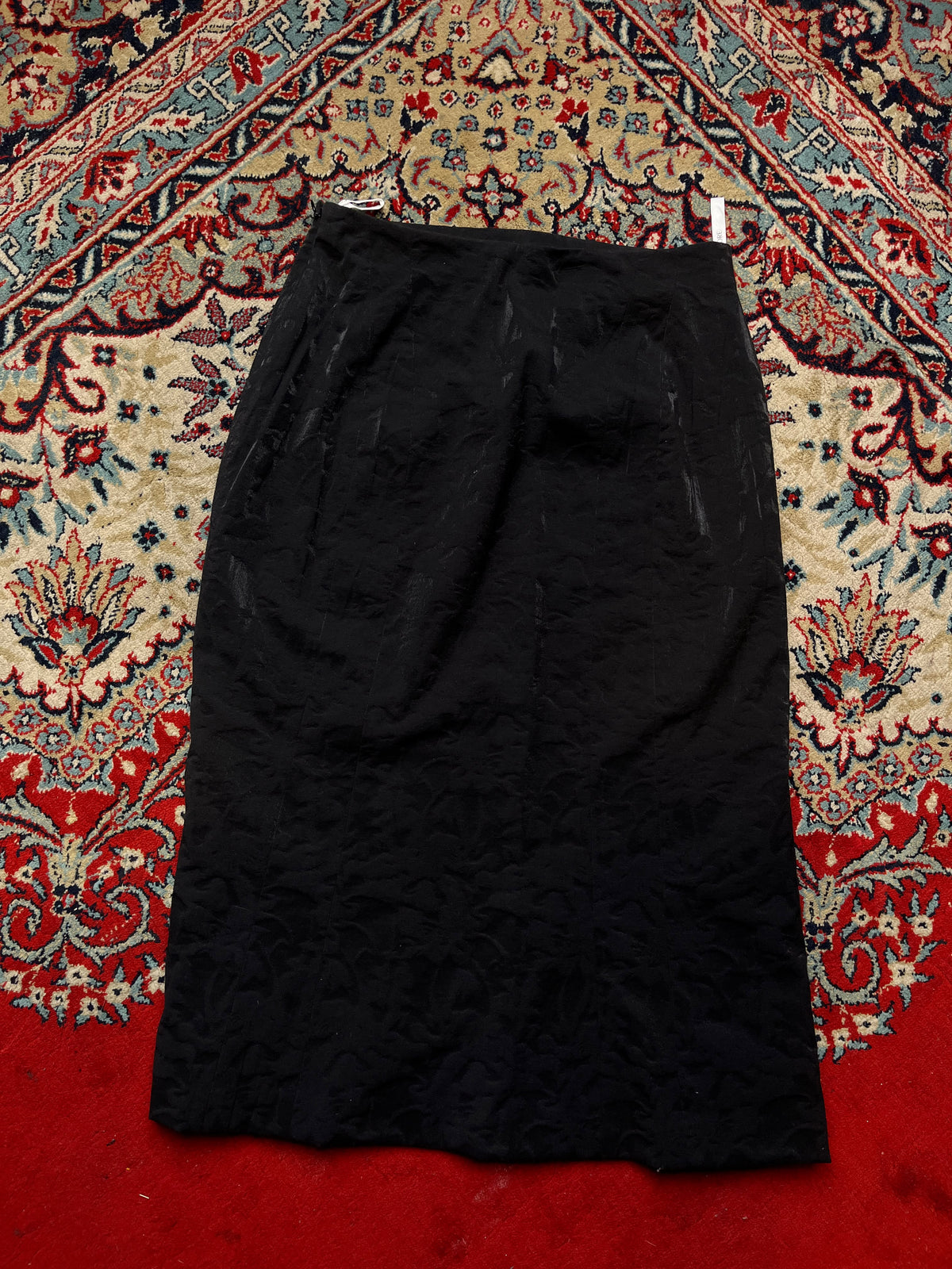 Vintage PINORE Black Floral Jacquard Textured High Waist Skirt - 26