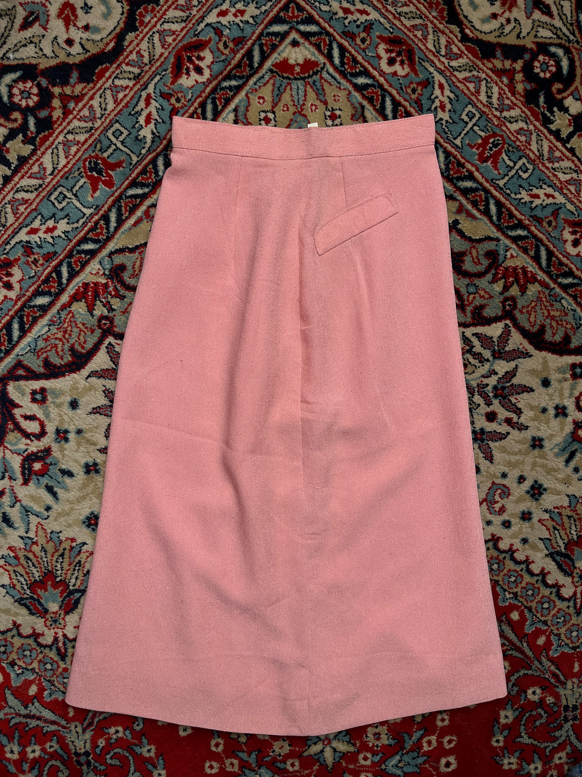 Vintage Pastel Pink High Waisted Flap Pocket Wool Skirt - 22