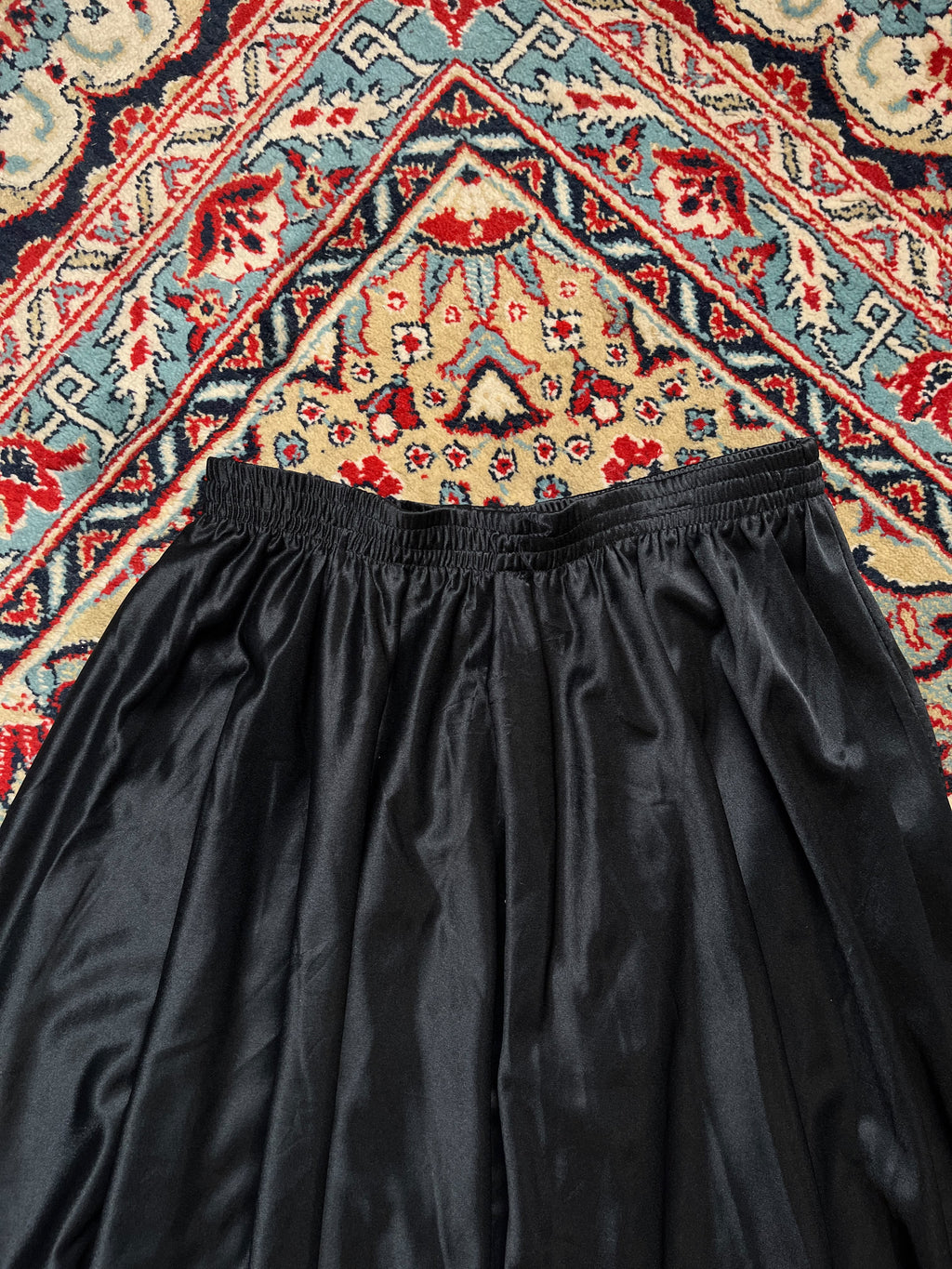 Vintage Shiny Black Satin Flounced Hem Maxi Skirt - 26