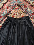 Vintage Shiny Black Satin Flounced Hem Maxi Skirt - 26