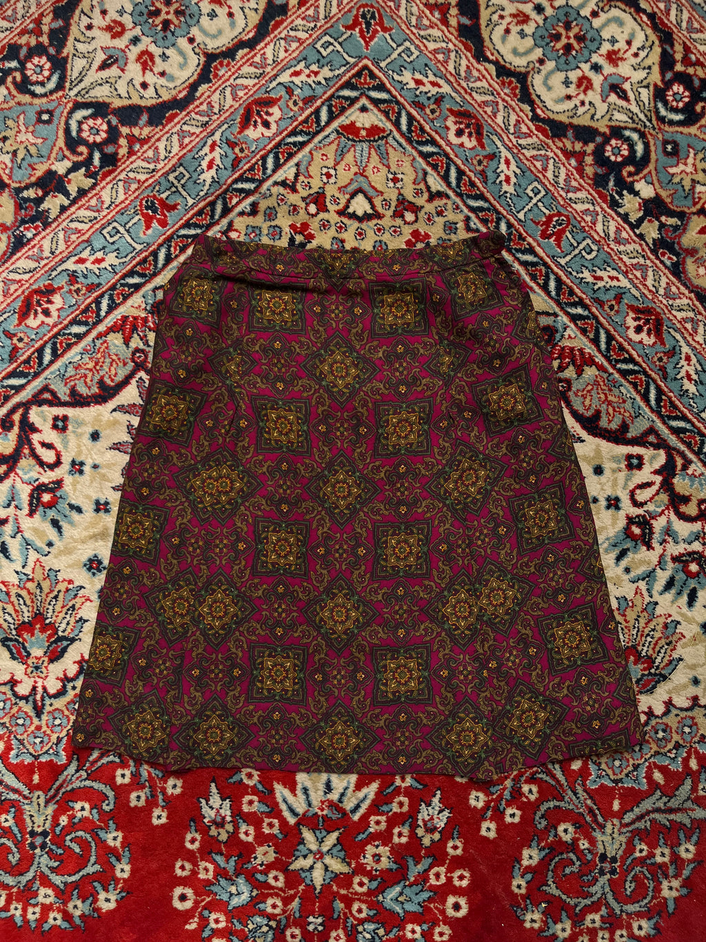 Vintage Magenta Maroon Paisley Medallion SKIRT - 26