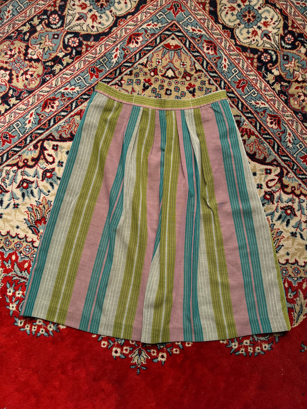 Vintage Japan Styled Vertical Striped Pleated Skirt - 30