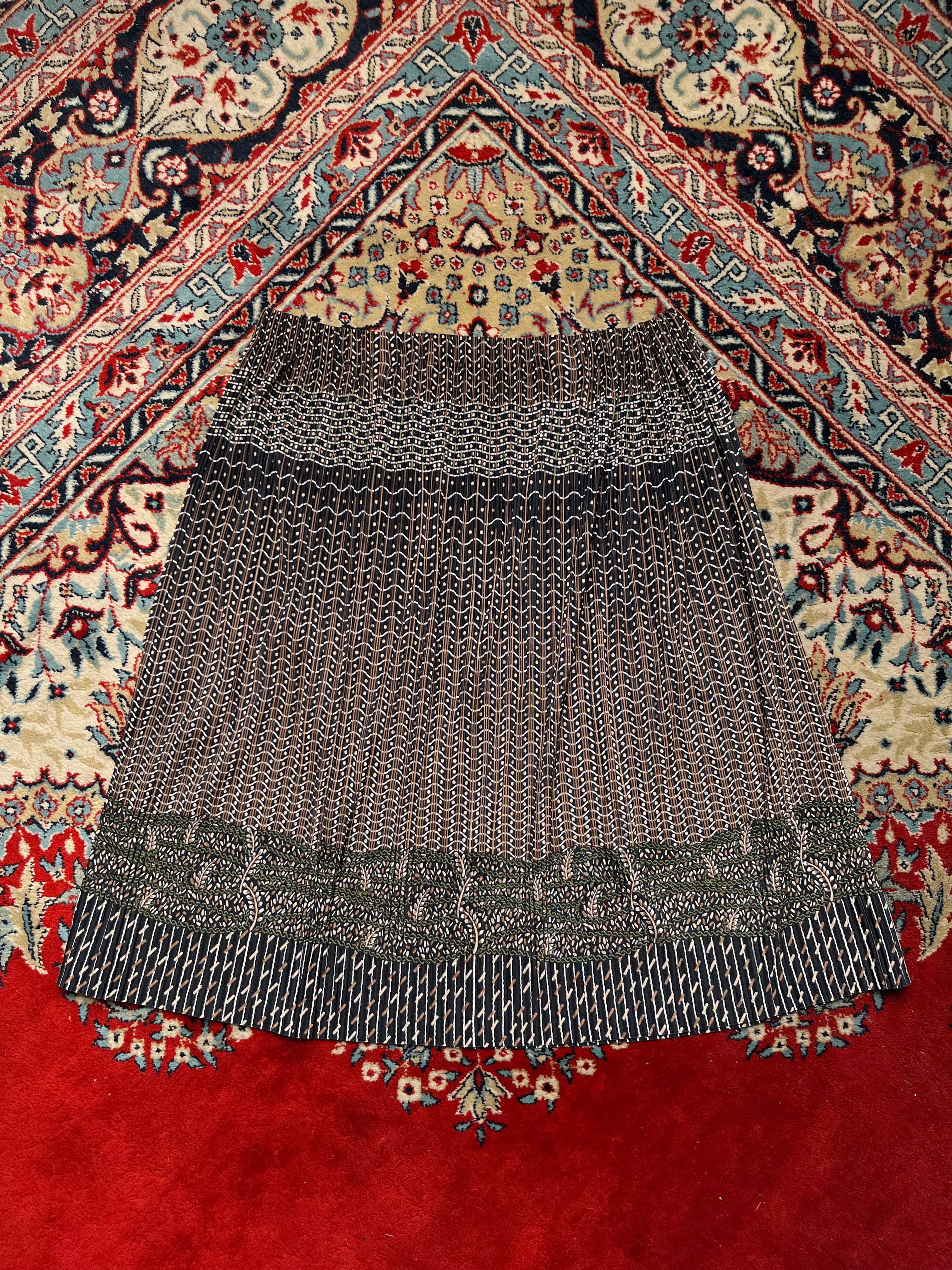 Vintage Geometric Wave Stripe Pattern Pleated Elastic Waist Skirt - 32