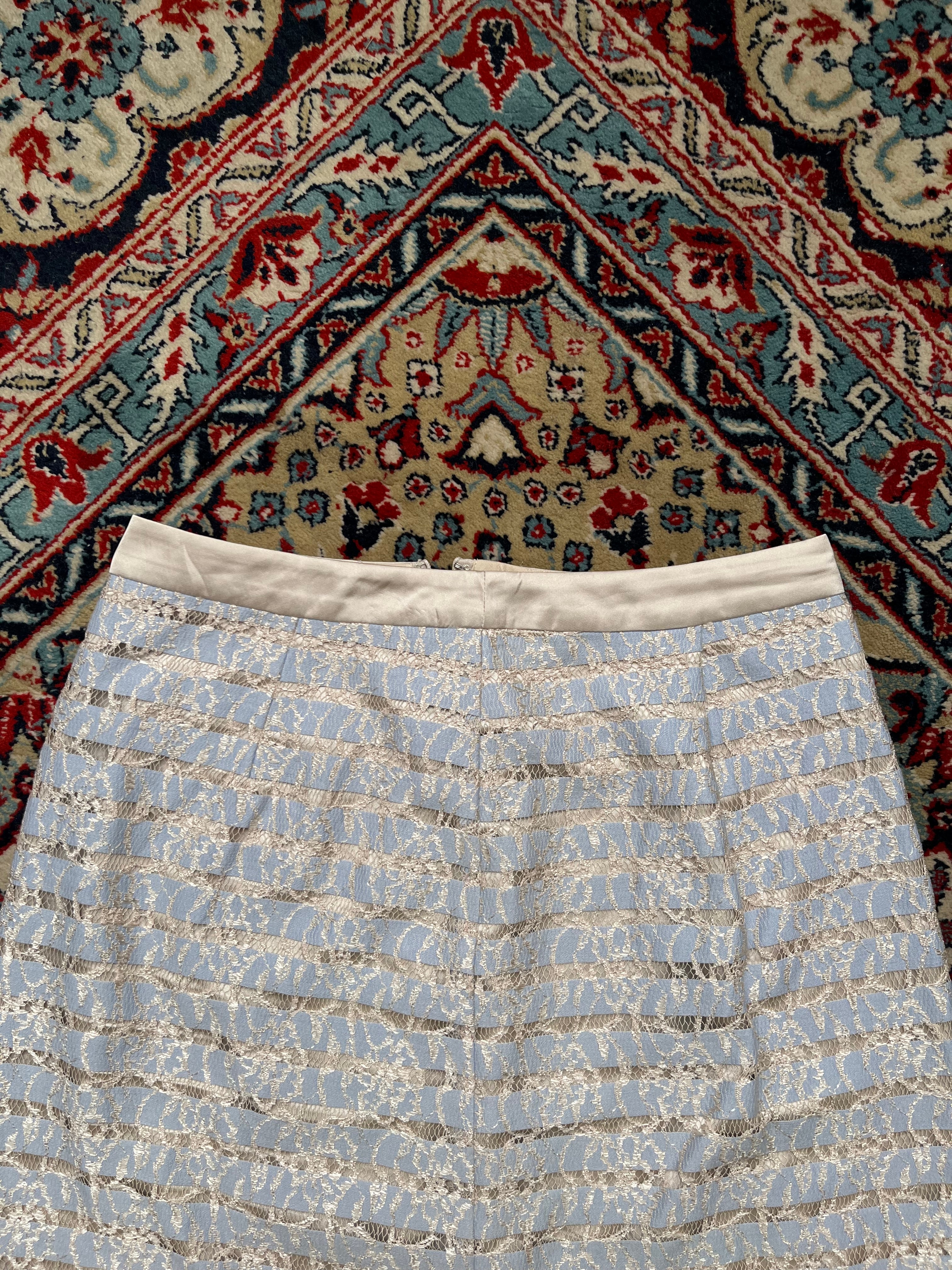 SOUP Women Light Blue Gold Floral Lace Overlay Striped Skirt - 26