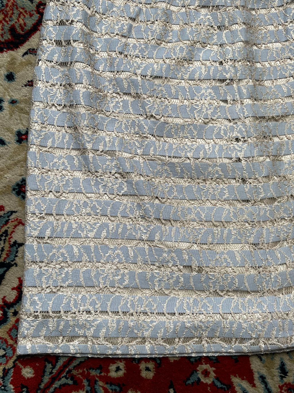SOUP Women Light Blue Gold Floral Lace Overlay Striped Skirt - 26