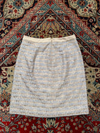 SOUP Women Light Blue Gold Floral Lace Overlay Striped Skirt - 26