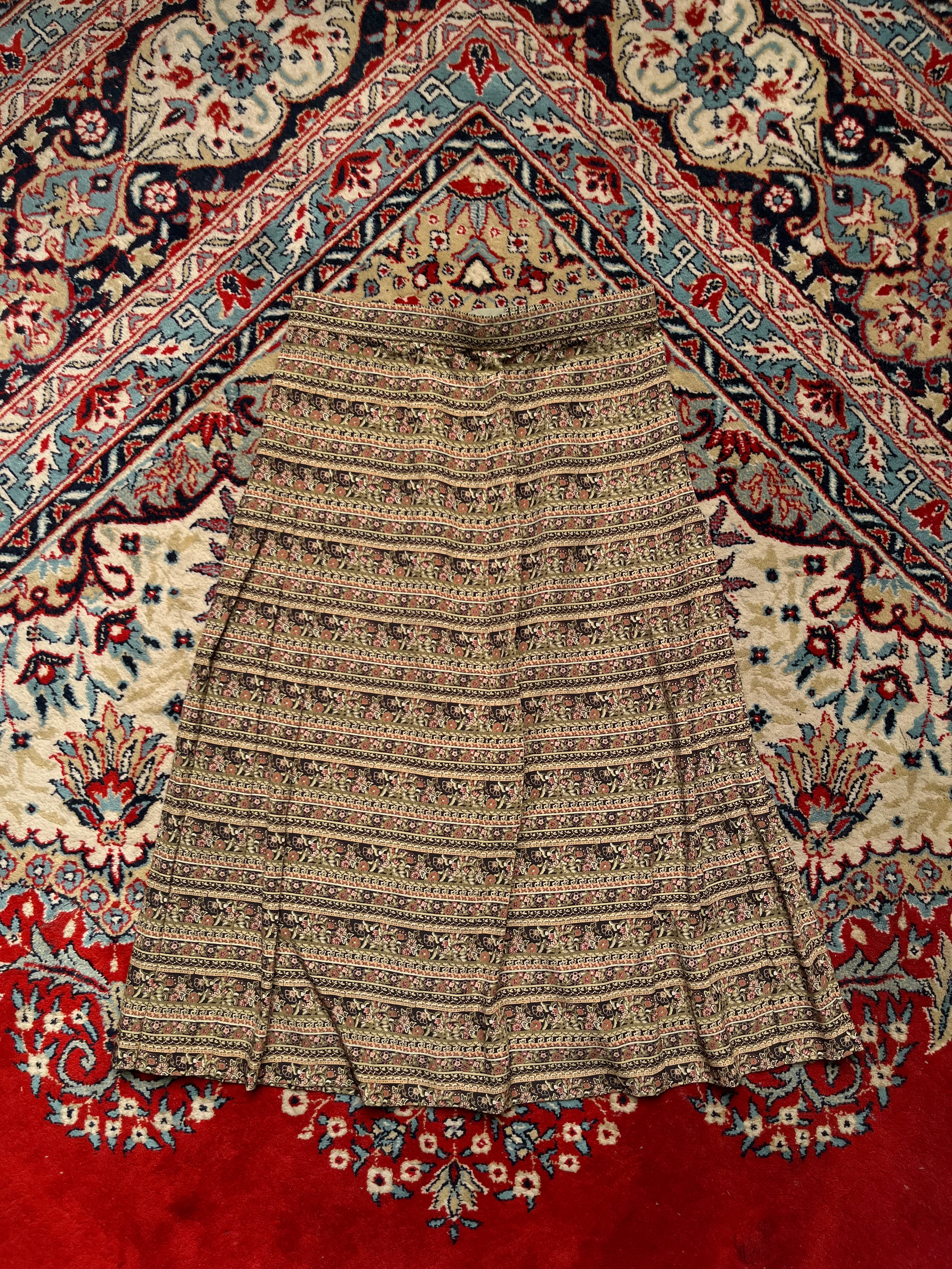 Vintage Floral Striped Pleated Skirt - 26