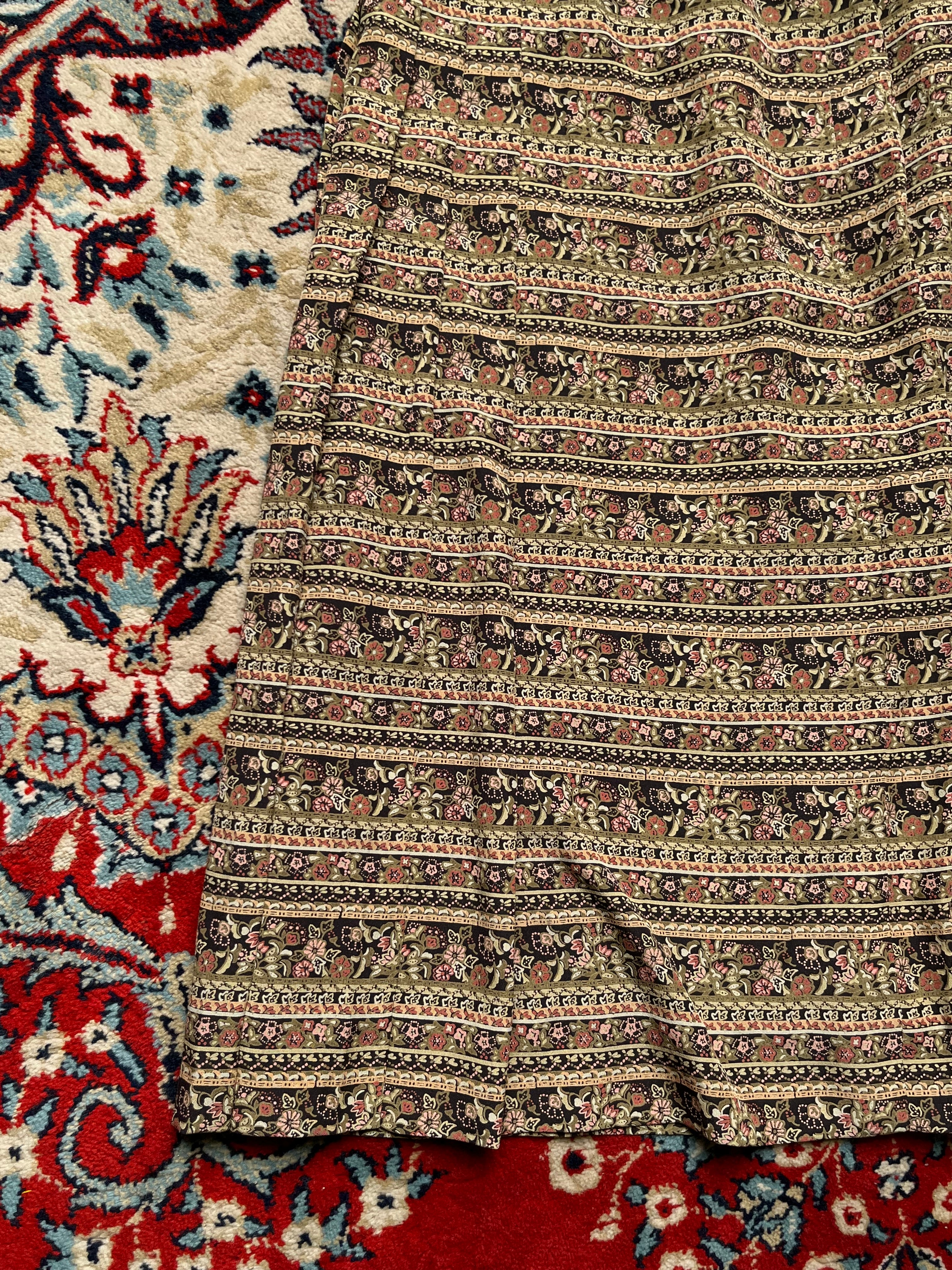 Vintage Floral Striped Pleated Skirt - 26