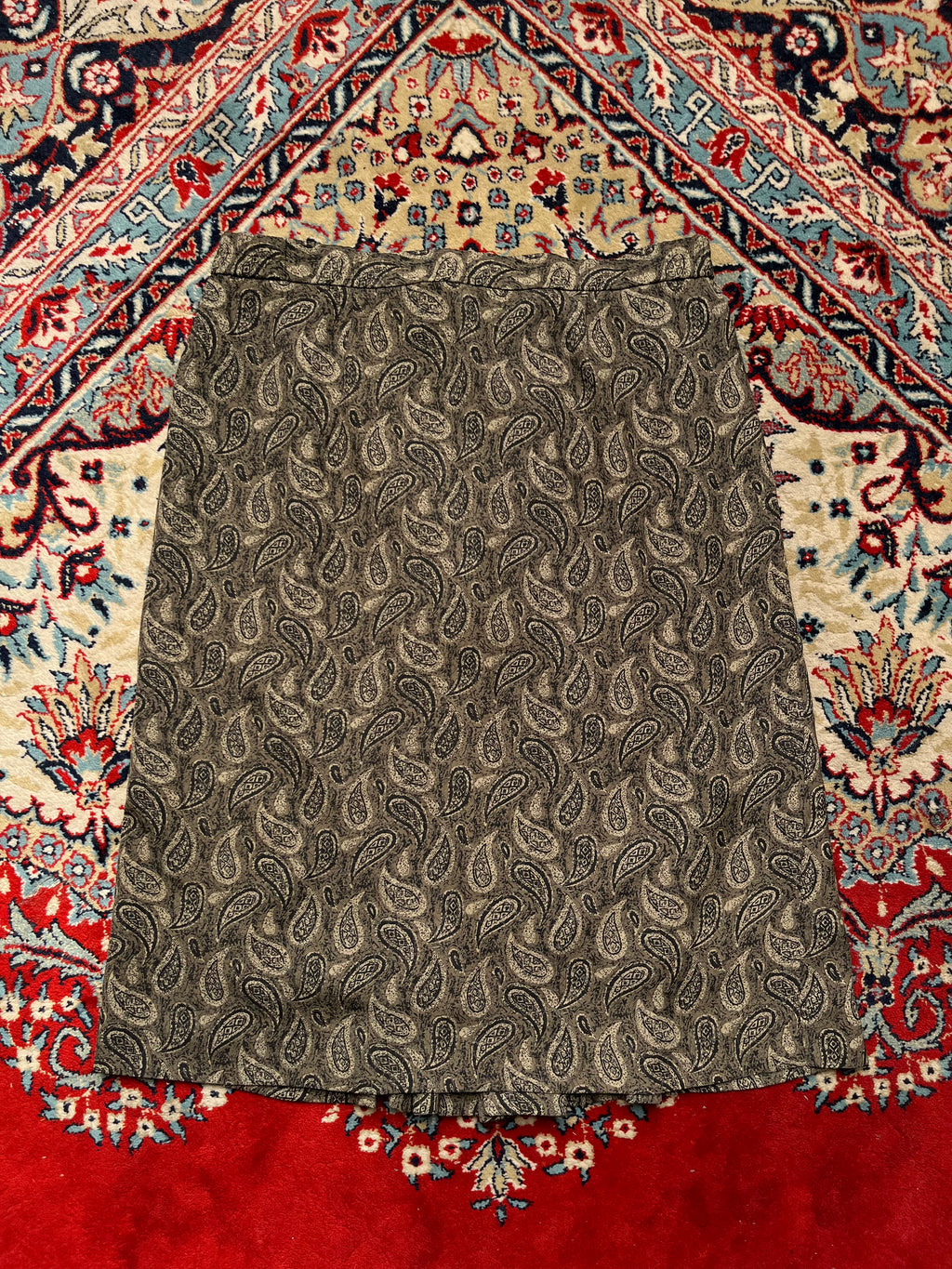 Vintage Women Paisley Pleated Brown Gray PrintED SKIRT - 30