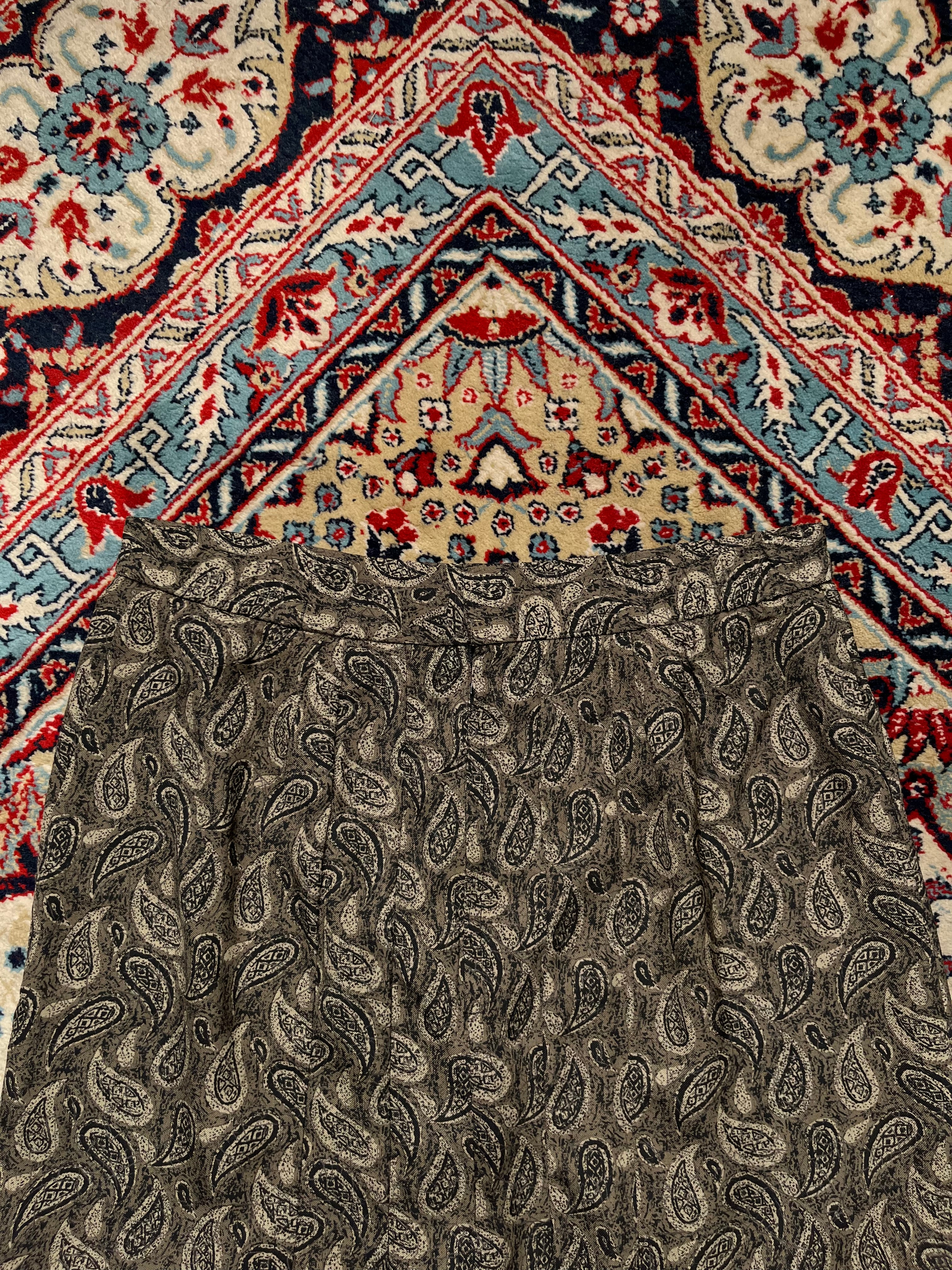 Vintage Women Paisley Pleated Brown Gray PrintED SKIRT - 30
