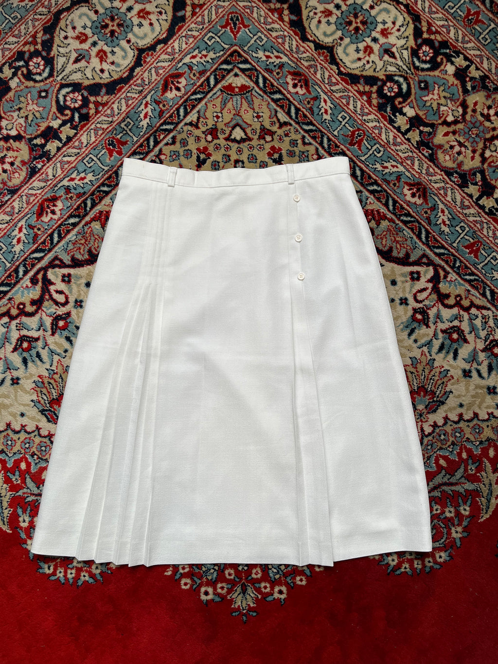 Vintage Hirota Japan White Pleated Side Button Textured SKIRT - 32