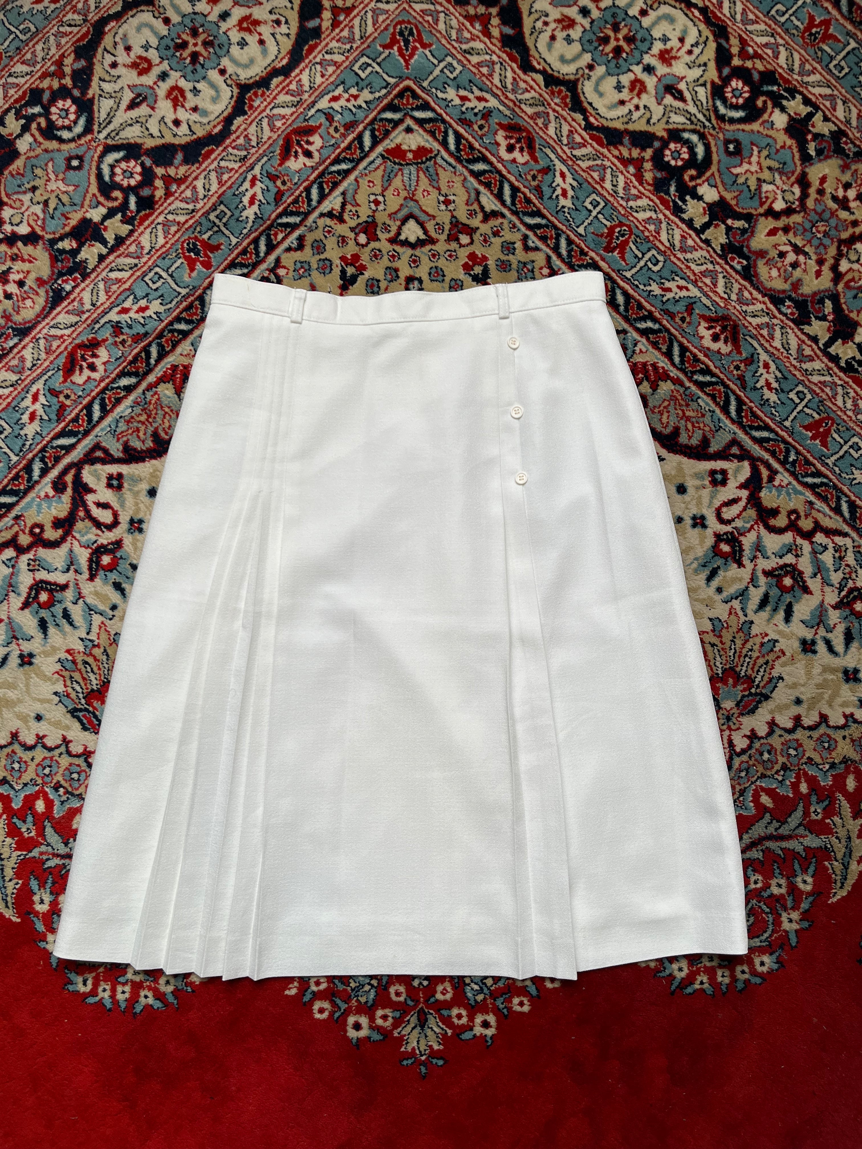 Vintage Hirota Japan White Pleated Side Button Textured SKIRT - 32