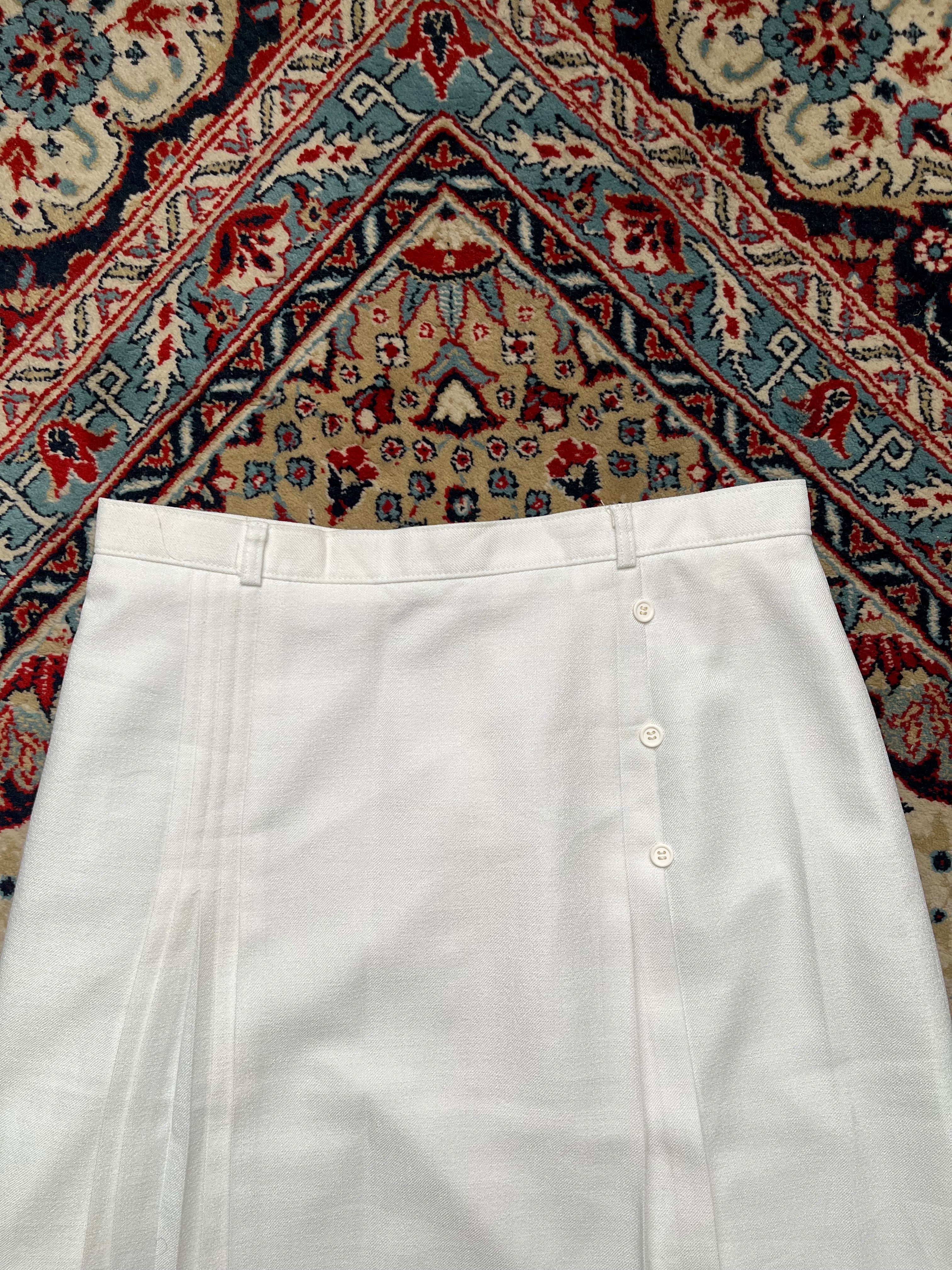 Vintage Hirota Japan White Pleated Side Button Textured SKIRT - 32