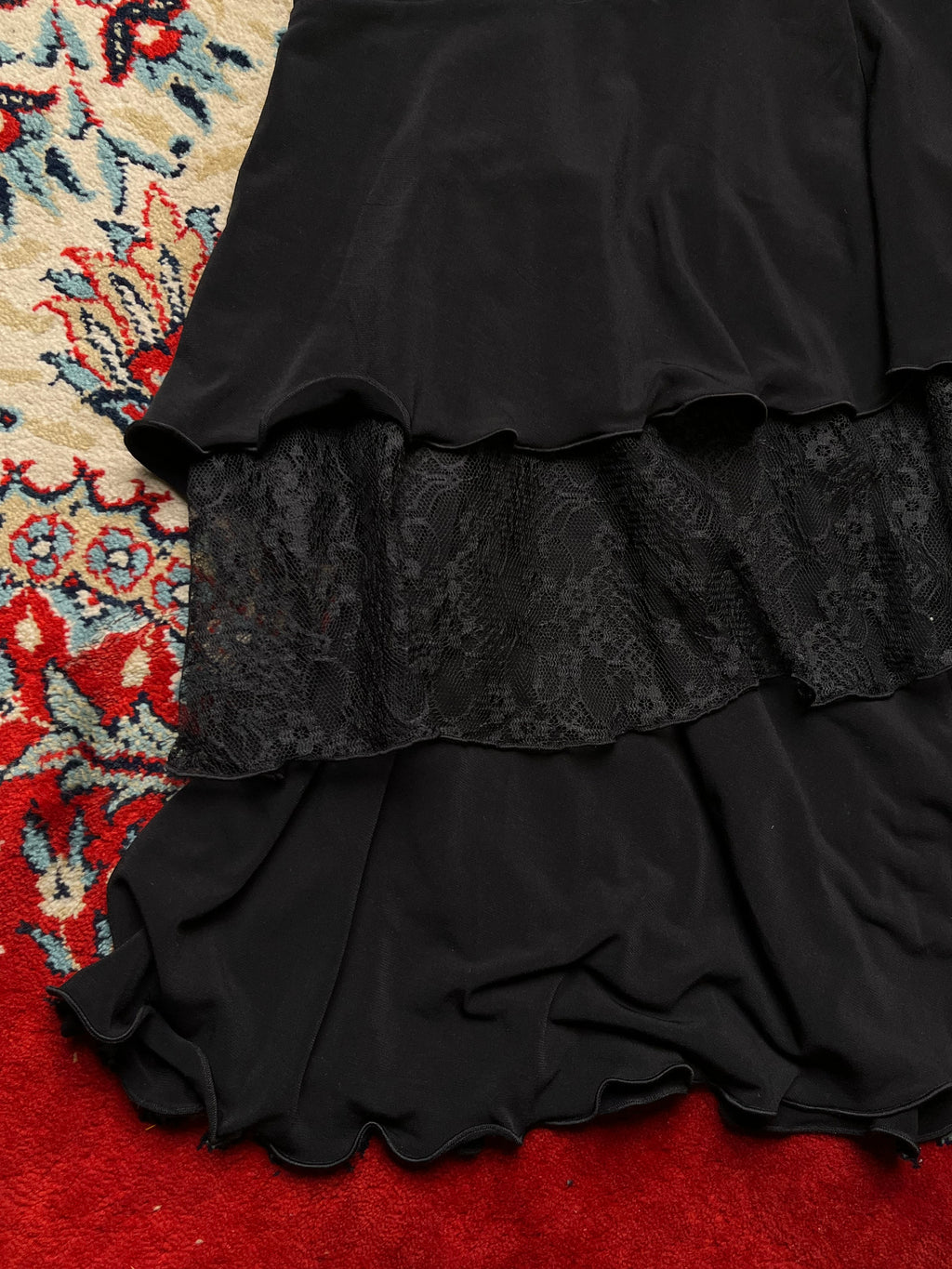 Vintage Black Tiered Ruffle Lace Skirt - 28