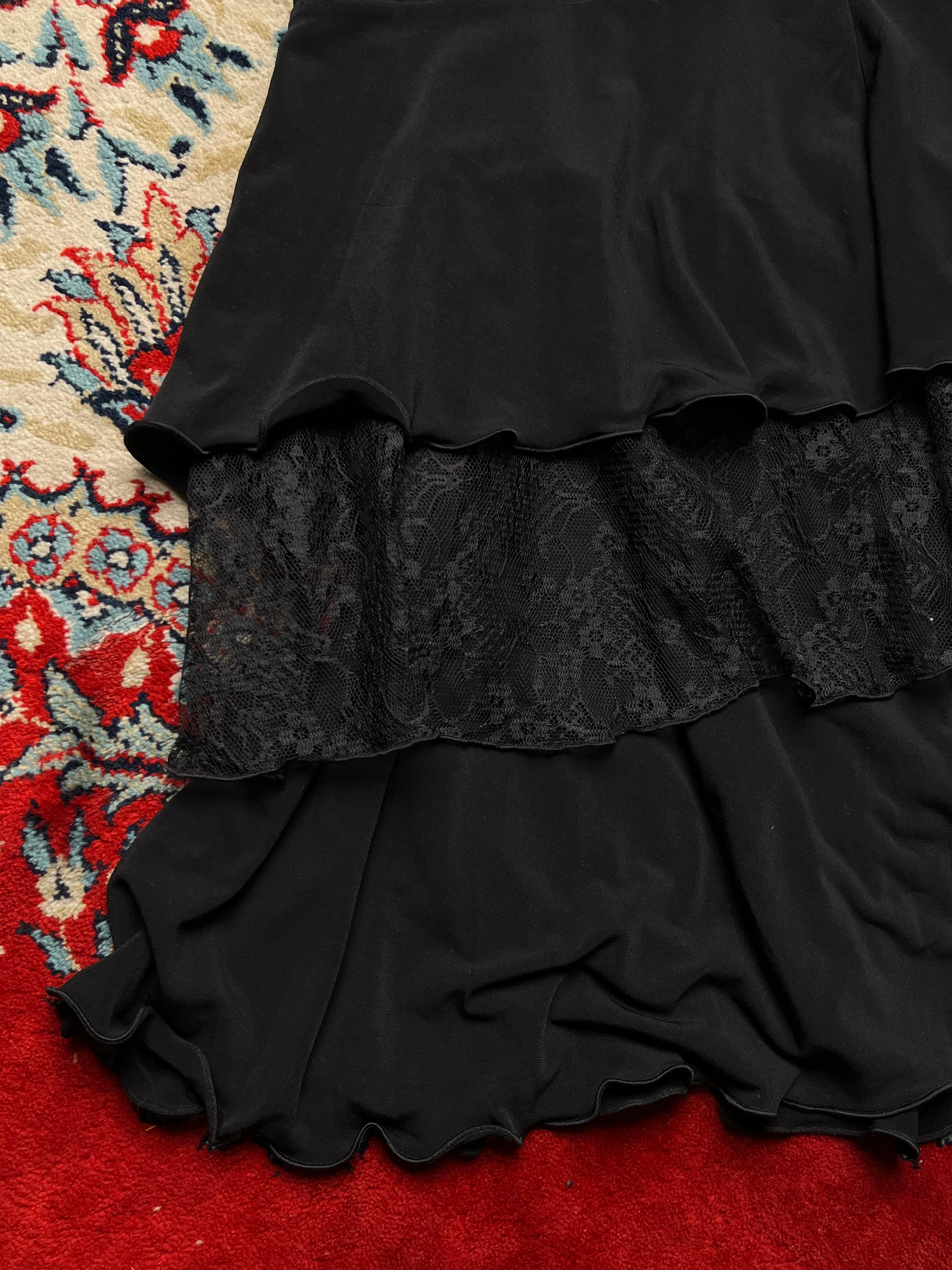 Vintage Black Tiered Ruffle Lace Skirt - 28