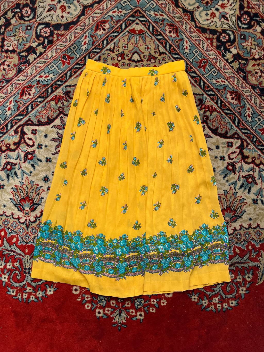 VINTAGE YELLOW FLORAL PRINTED WOMEN SKIRT - 26