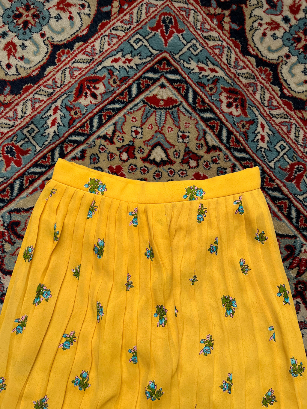 VINTAGE YELLOW FLORAL PRINTED WOMEN SKIRT - 26