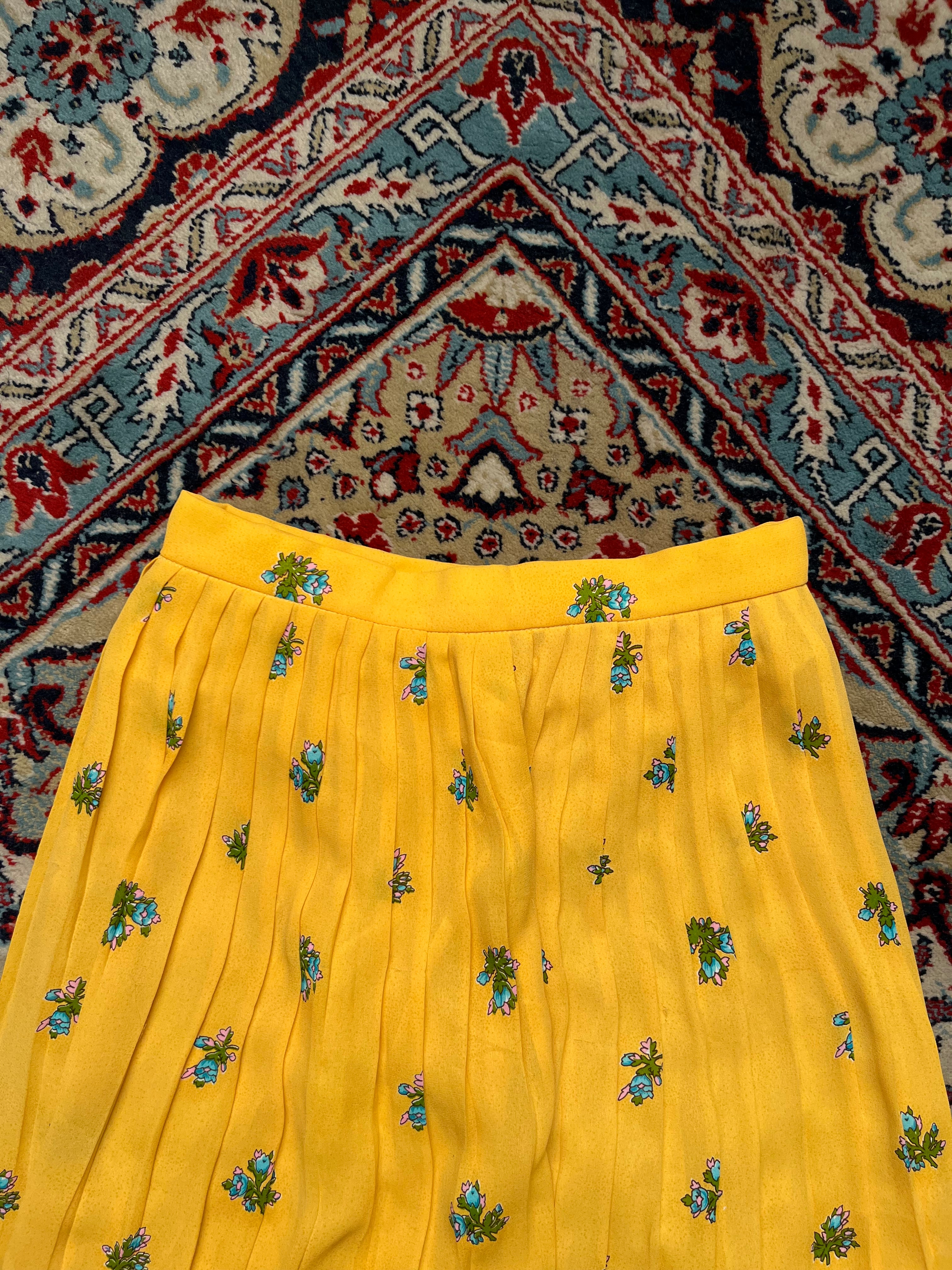 VINTAGE YELLOW FLORAL PRINTED WOMEN SKIRT - 26