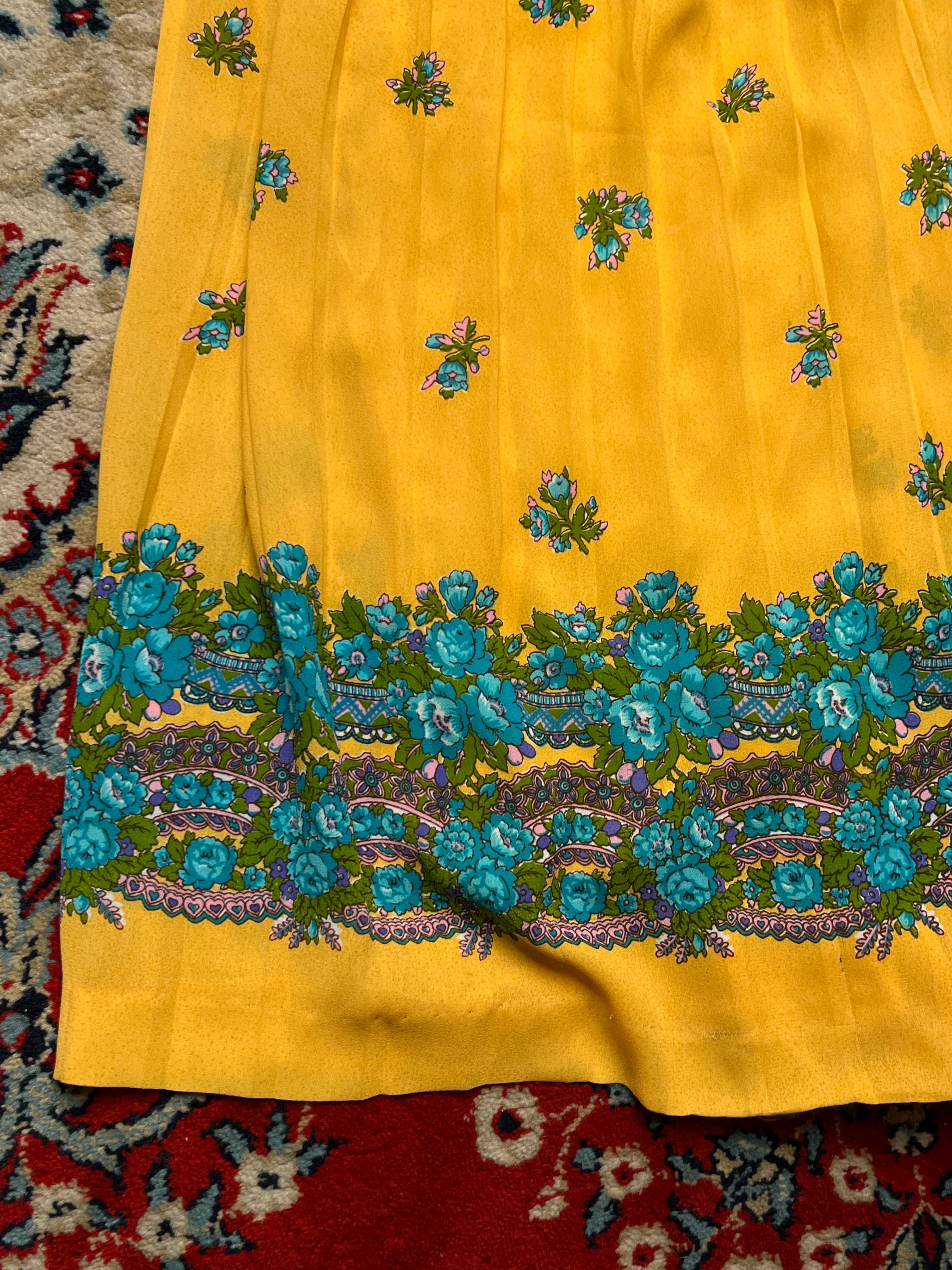 VINTAGE YELLOW FLORAL PRINTED WOMEN SKIRT - 26
