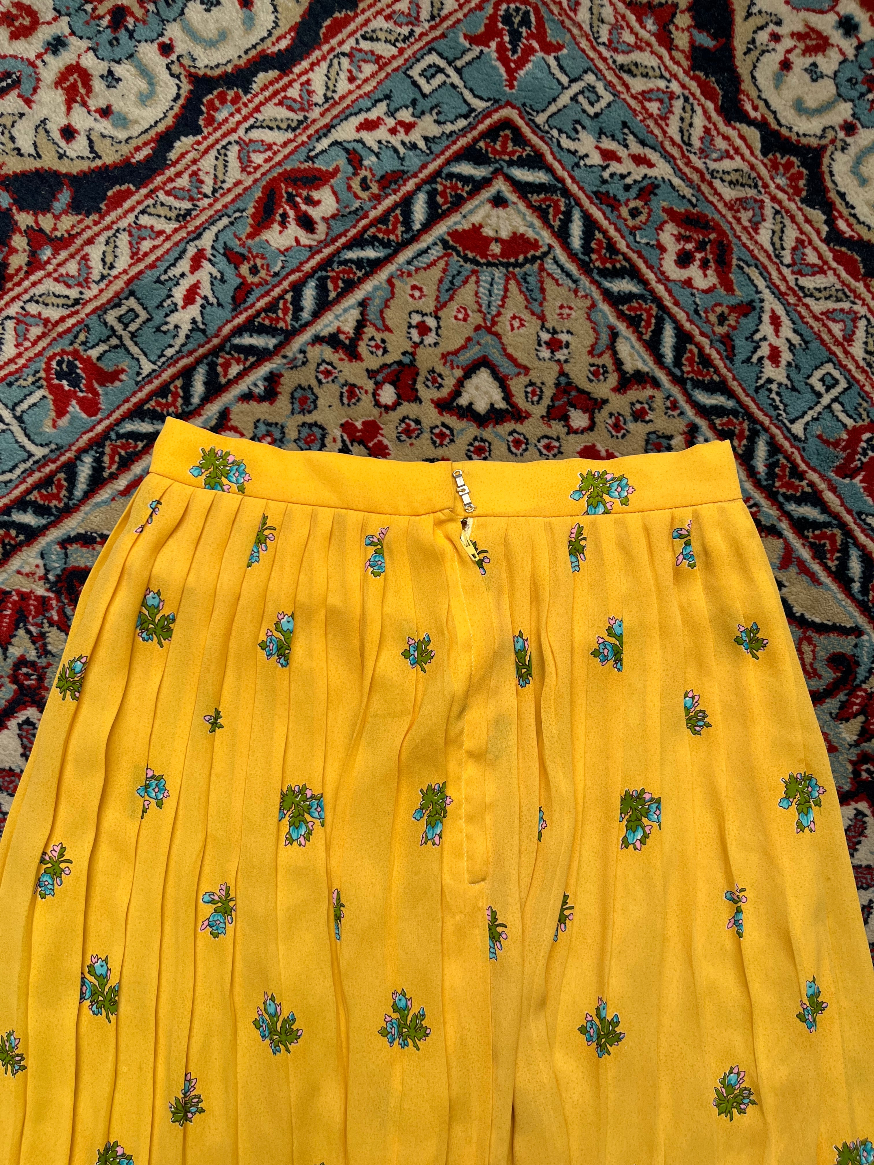 VINTAGE YELLOW FLORAL PRINTED WOMEN SKIRT - 26