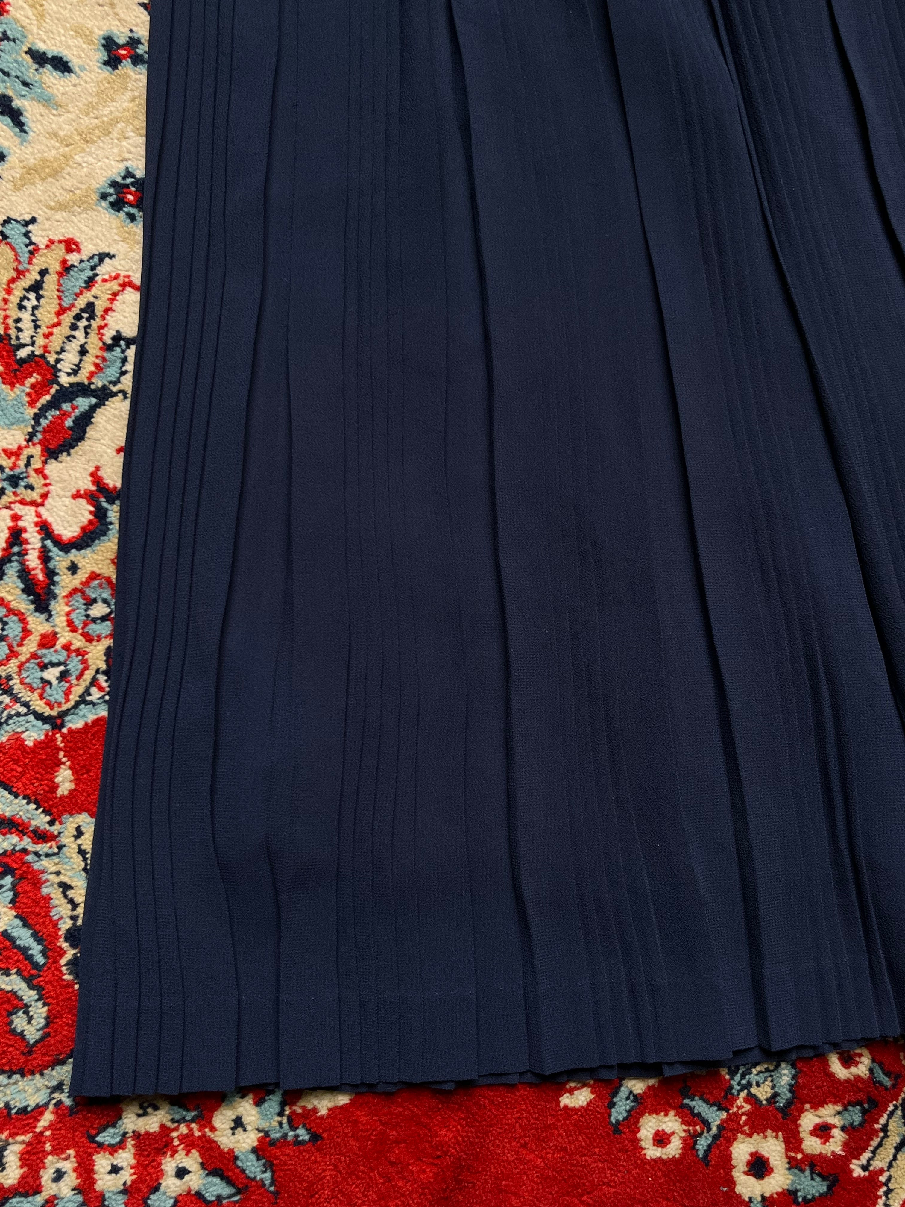 Marlon Lady's Mode Pleated Navy Blue Chiffon Skirt - 26