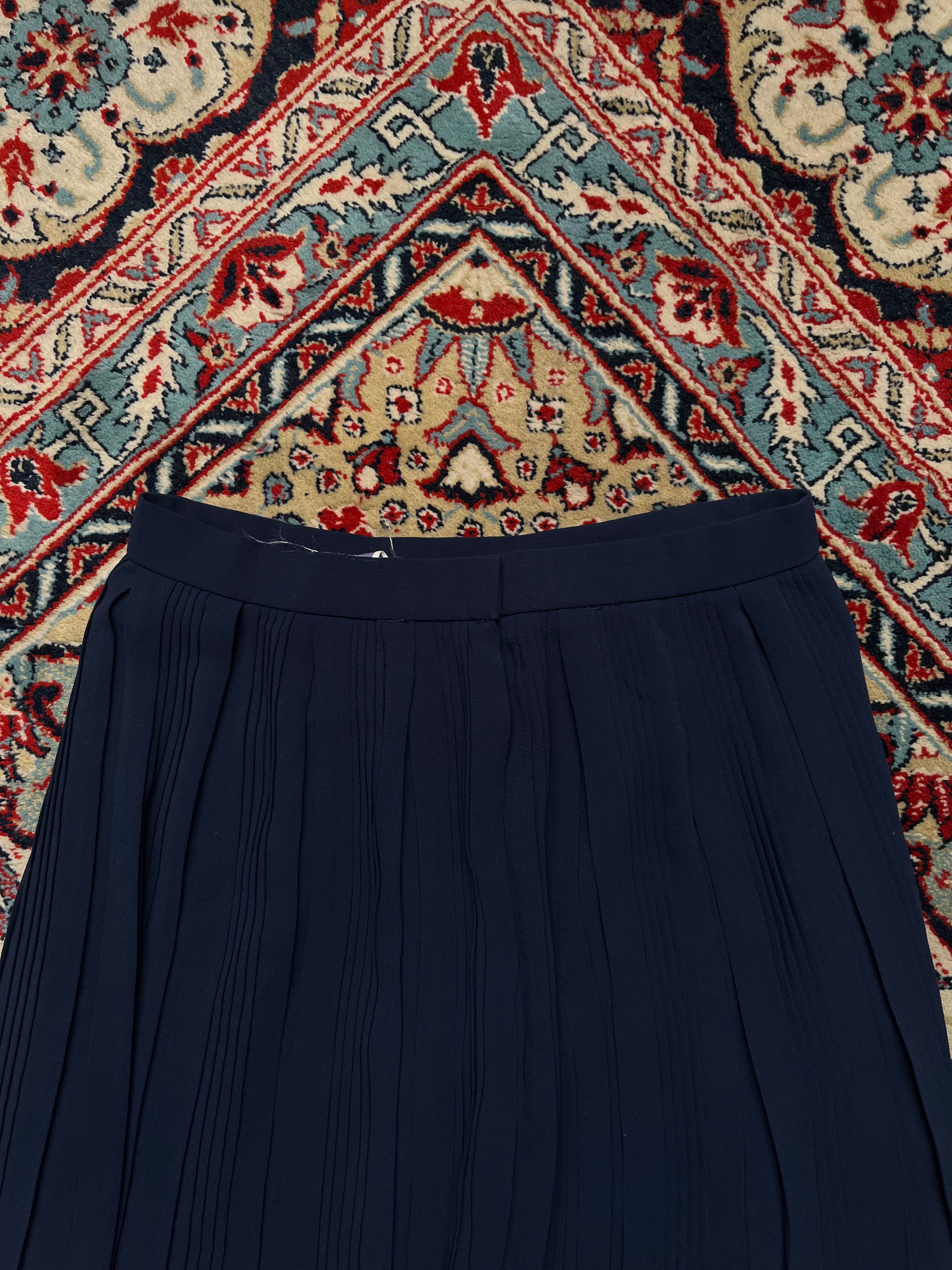 Marlon Lady's Mode Pleated Navy Blue Chiffon Skirt - 26