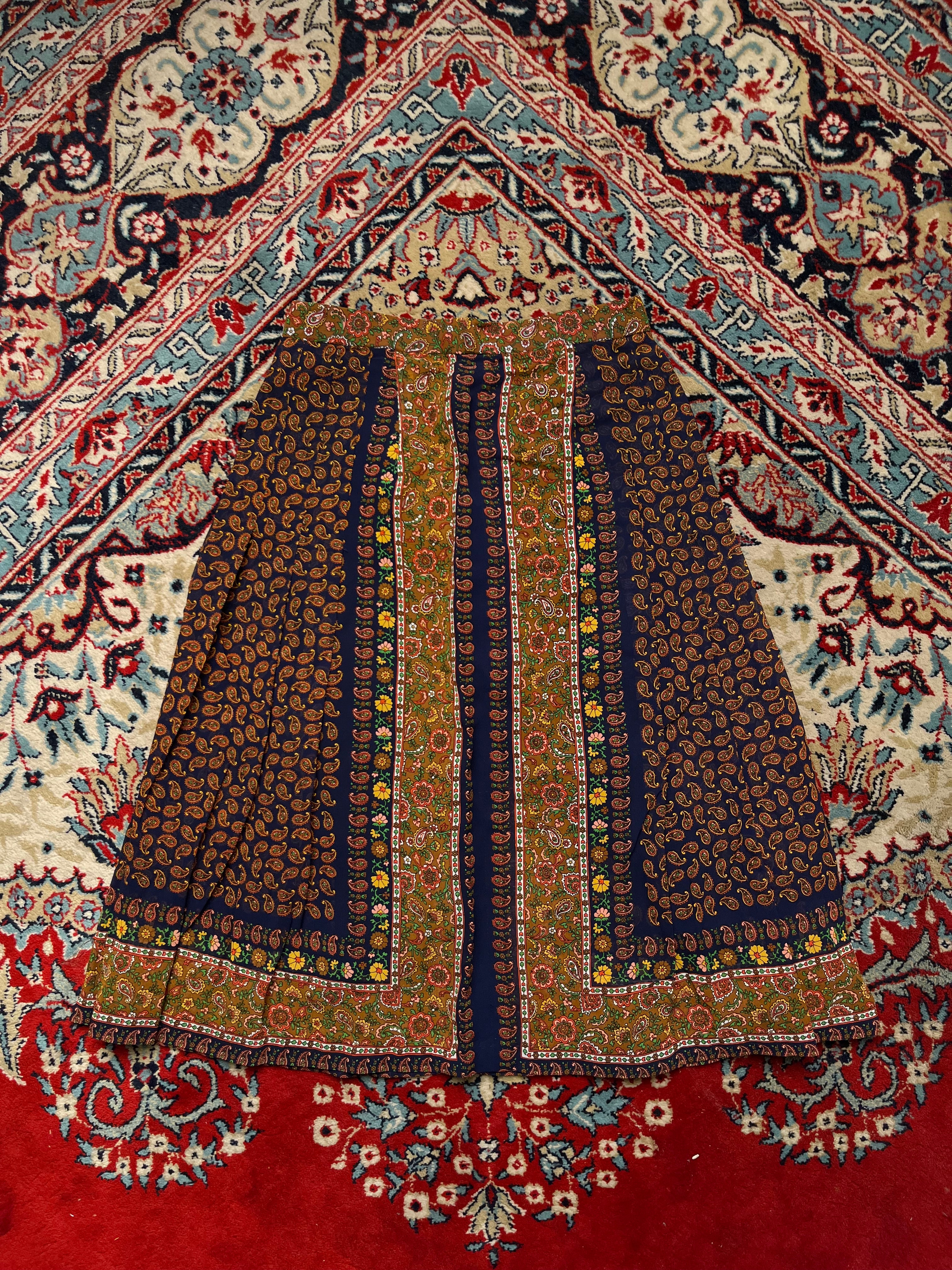 Vintage Paisley Floral Pleated Skirt - 26