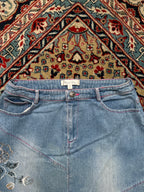 Pink & Mary Light WashED Sequined Beaded Embroidered Floral Denim Skirt - 28