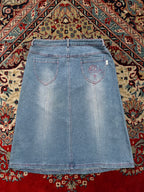 Pink & Mary Light WashED Sequined Beaded Embroidered Floral Denim Skirt - 28
