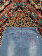 Pink & Mary Light WashED Sequined Beaded Embroidered Floral Denim Skirt - 28