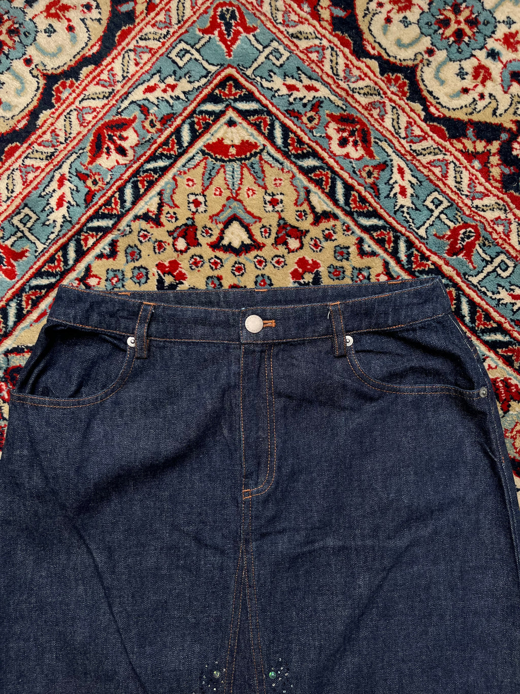 Vintage Denim Women Dark WashED Rhinestone Beaded SKIRT - 26