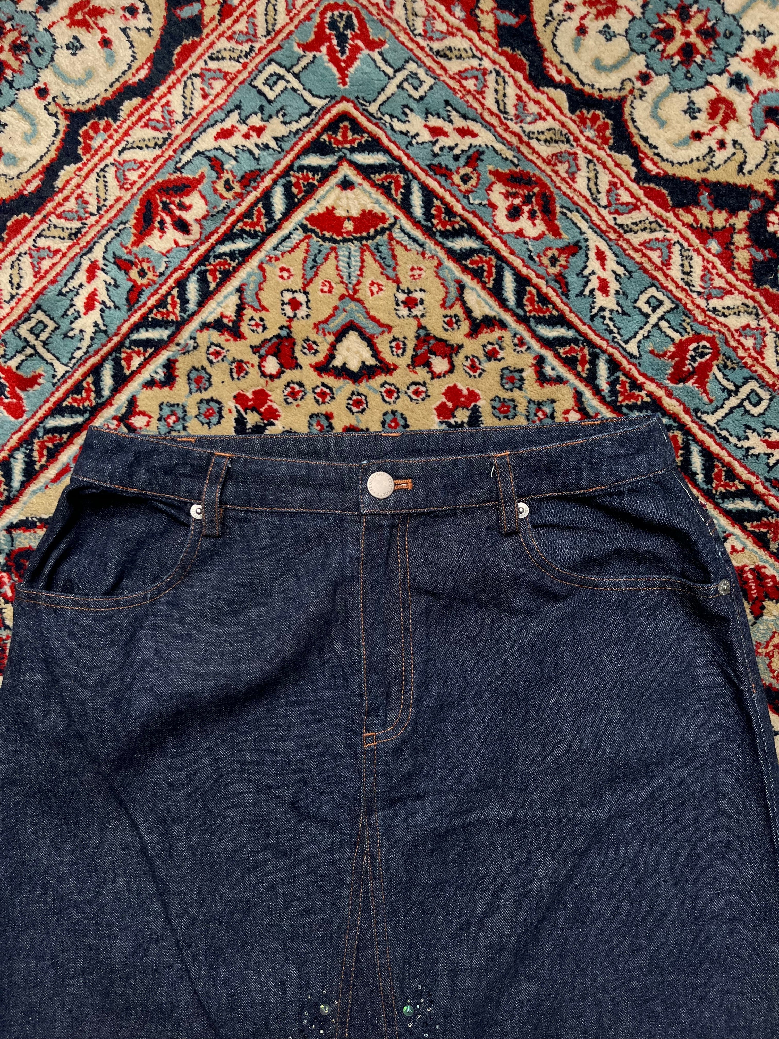 Vintage Denim Women Dark WashED Rhinestone Beaded SKIRT - 26
