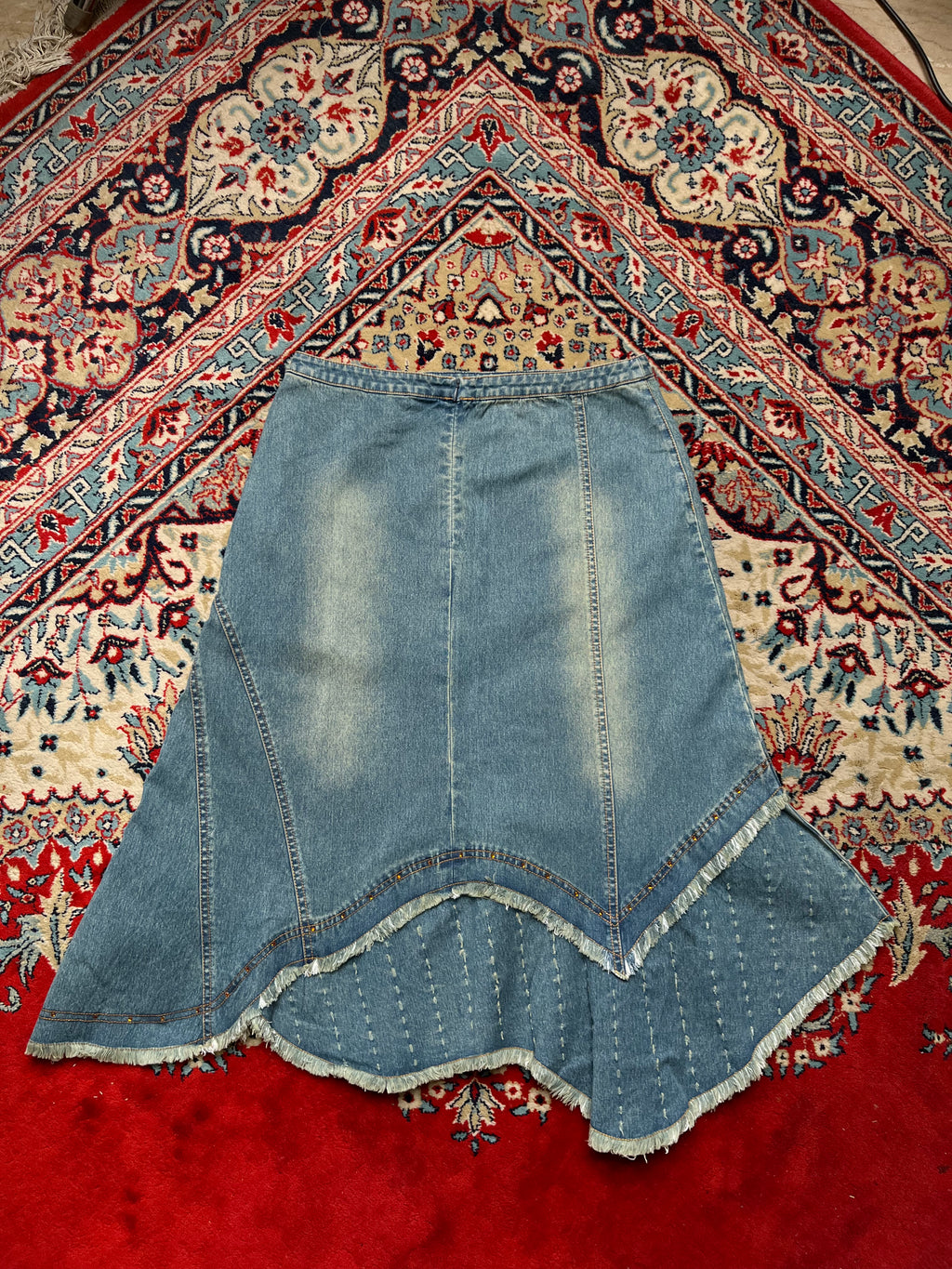 TOWN WEAR Beaded Embroidered Denim Skirt - 30
