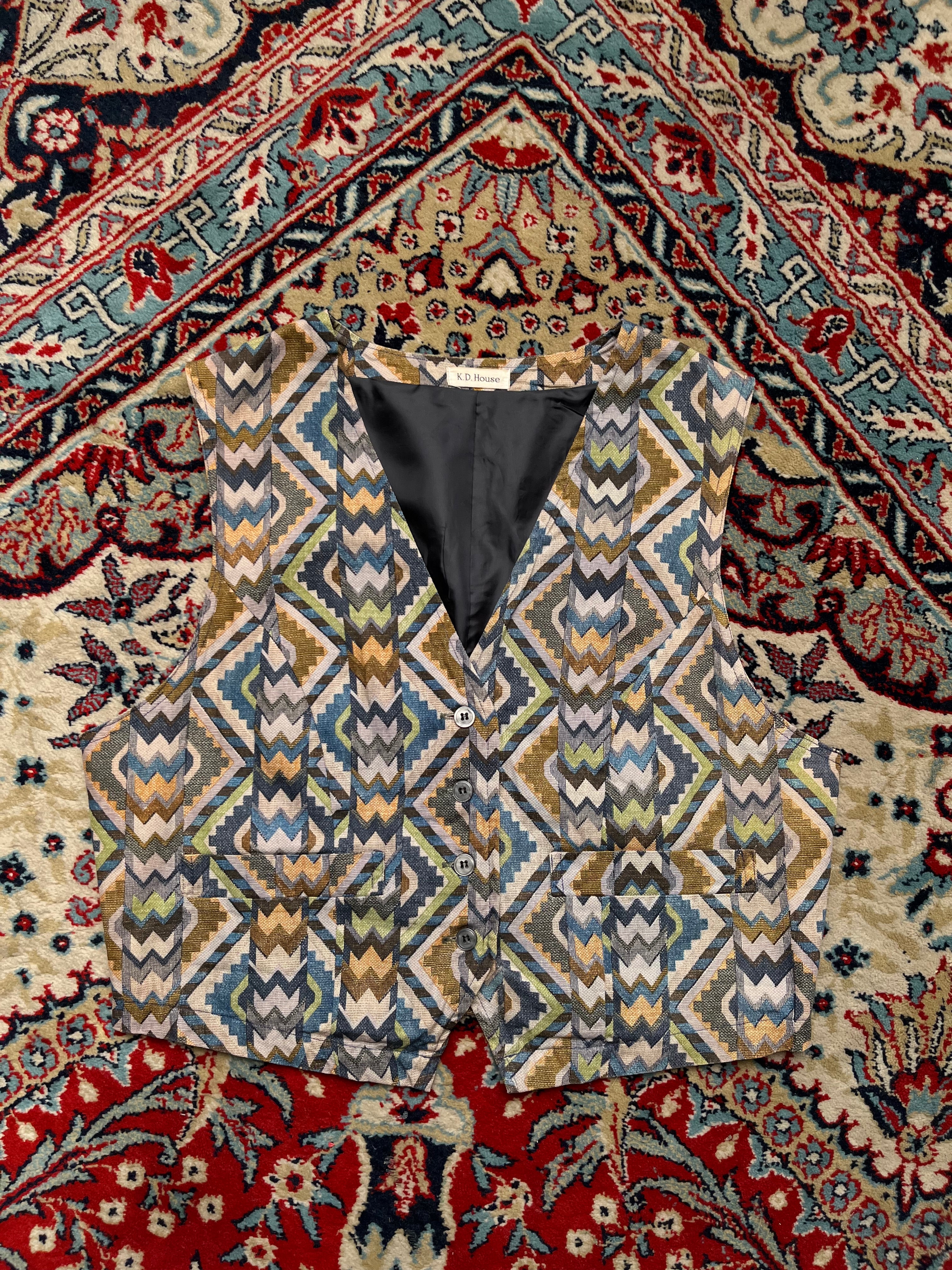 Vintage K.D. House Silk Geometric Tapestry Vest - M