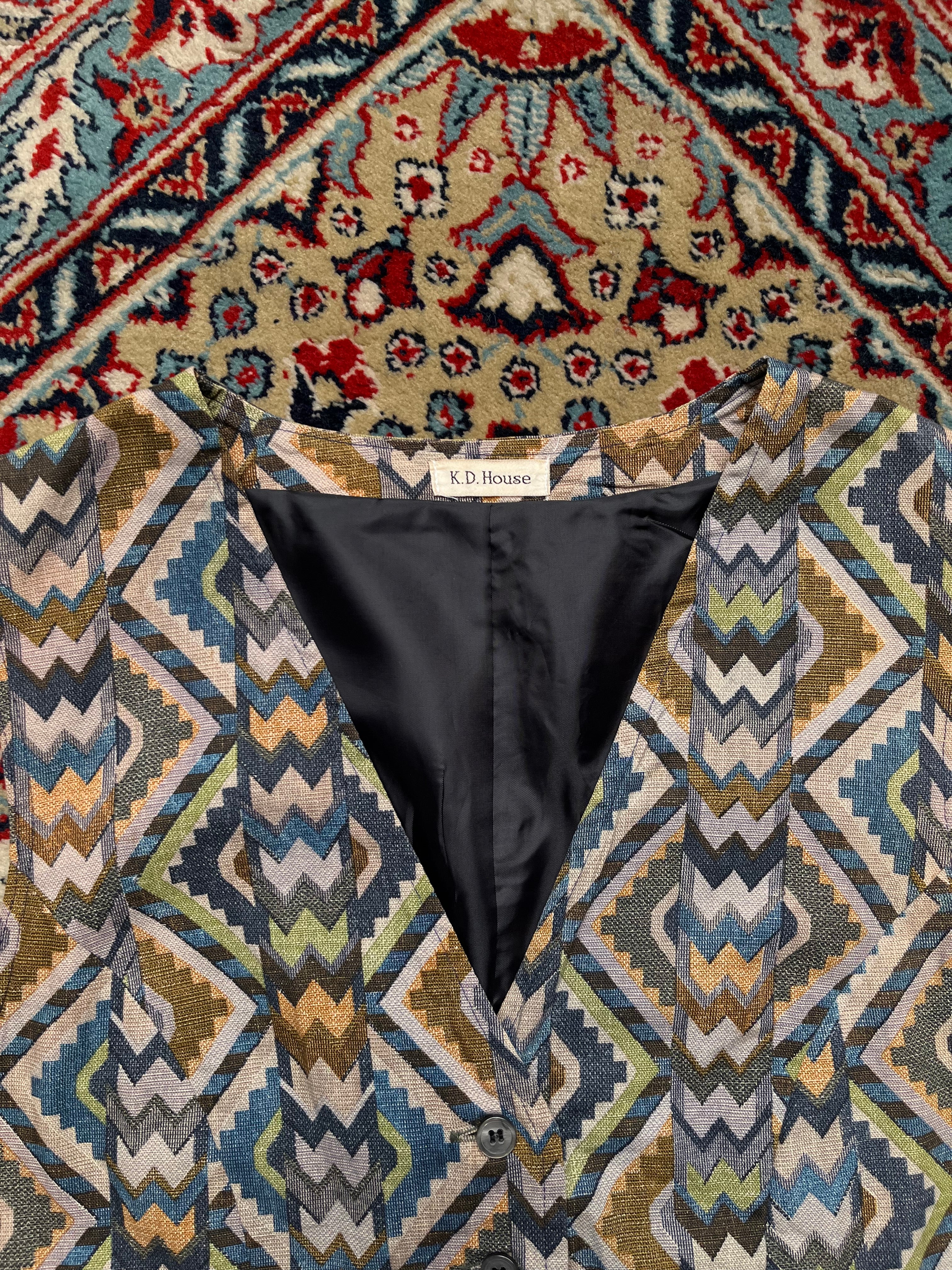 Vintage K.D. House Silk Geometric Tapestry Vest - M