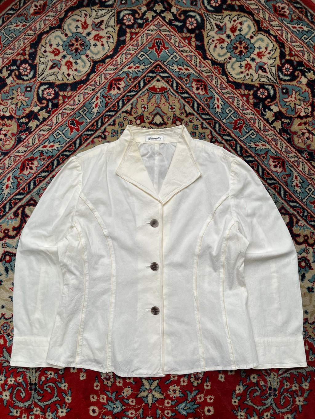 Prunelle Women Off White Textured Button Up Blouse - XL