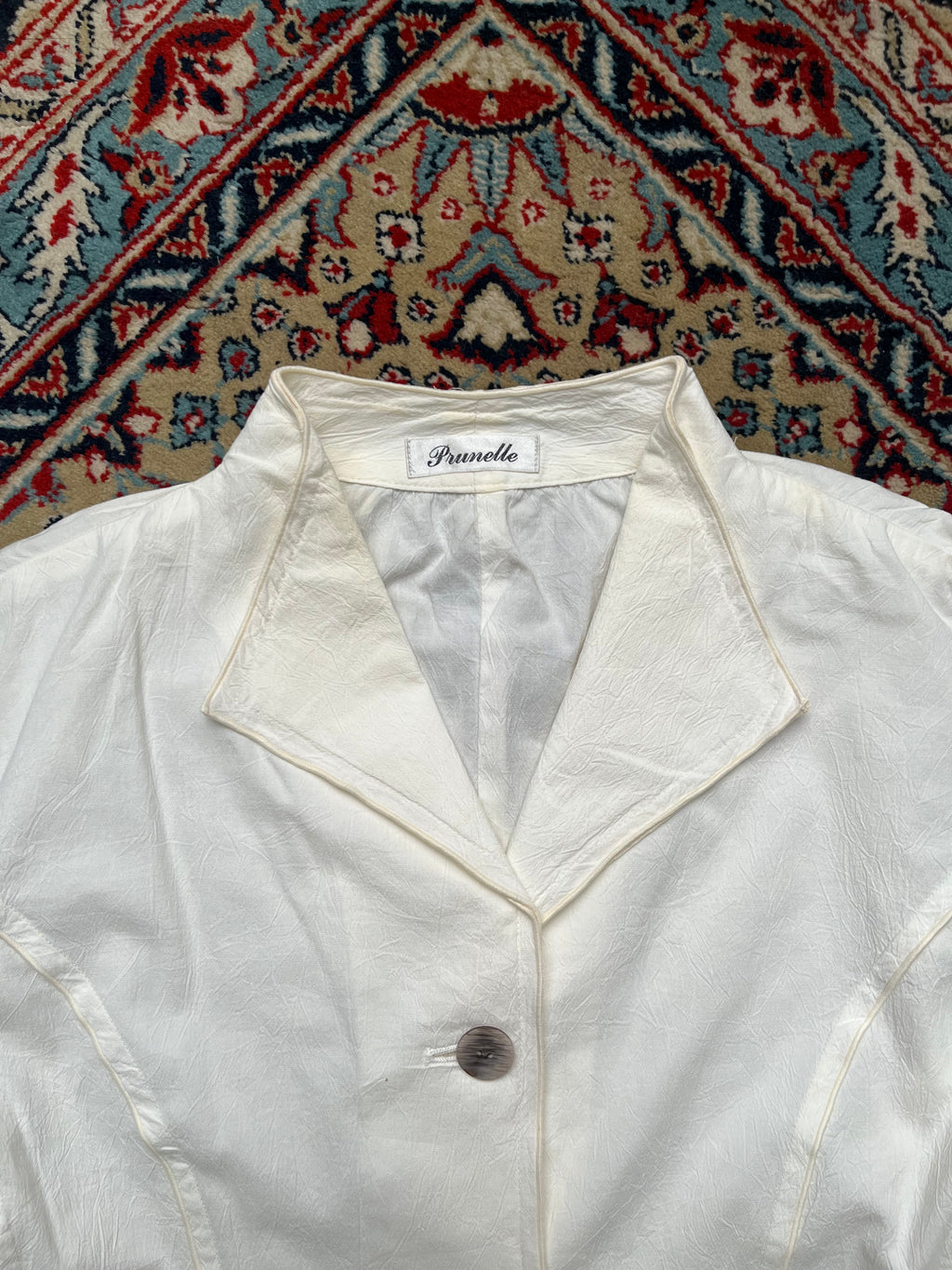 Prunelle Women Off White Textured Button Up Blouse - XL